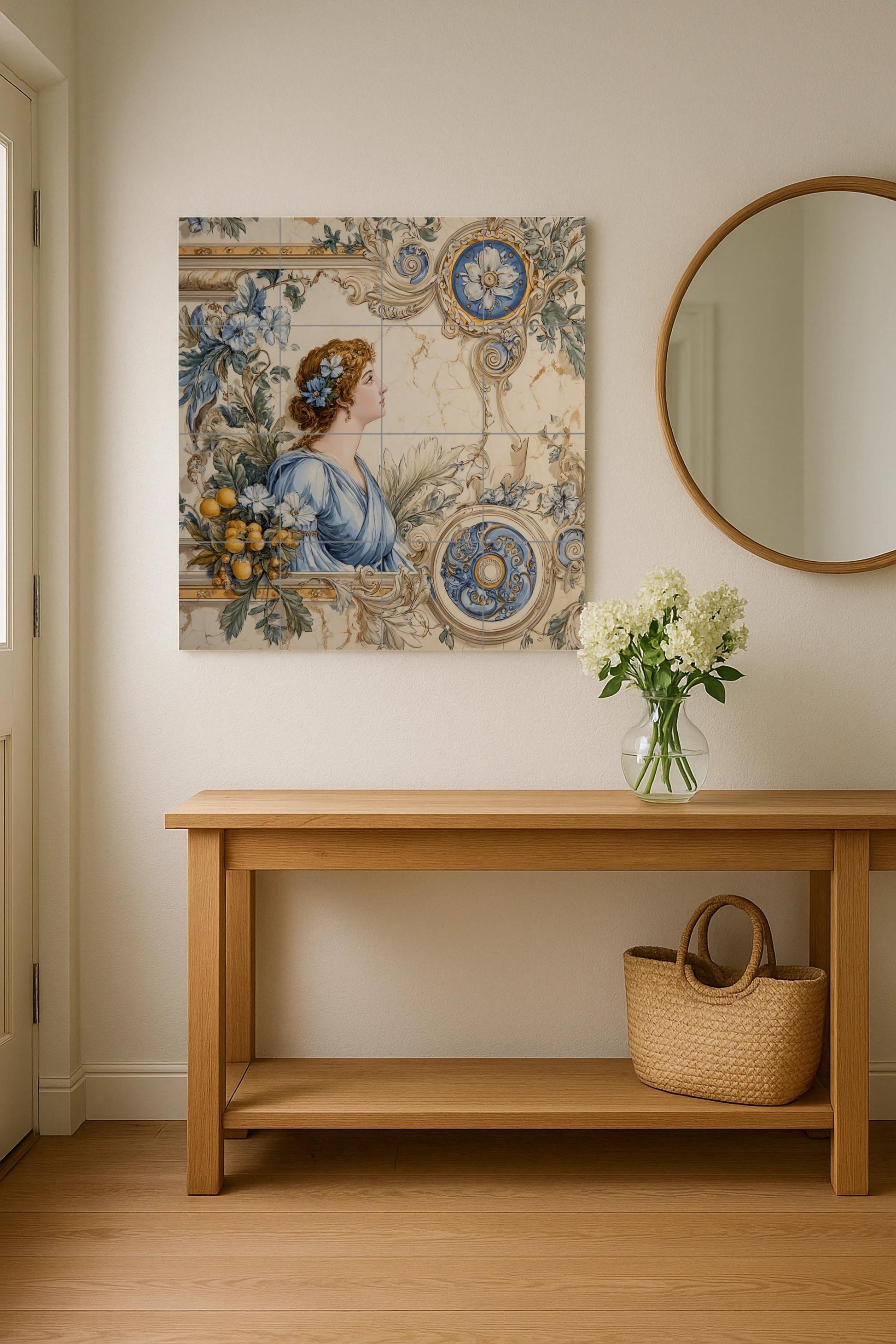 Mural de azulejos neoclásicos con damas