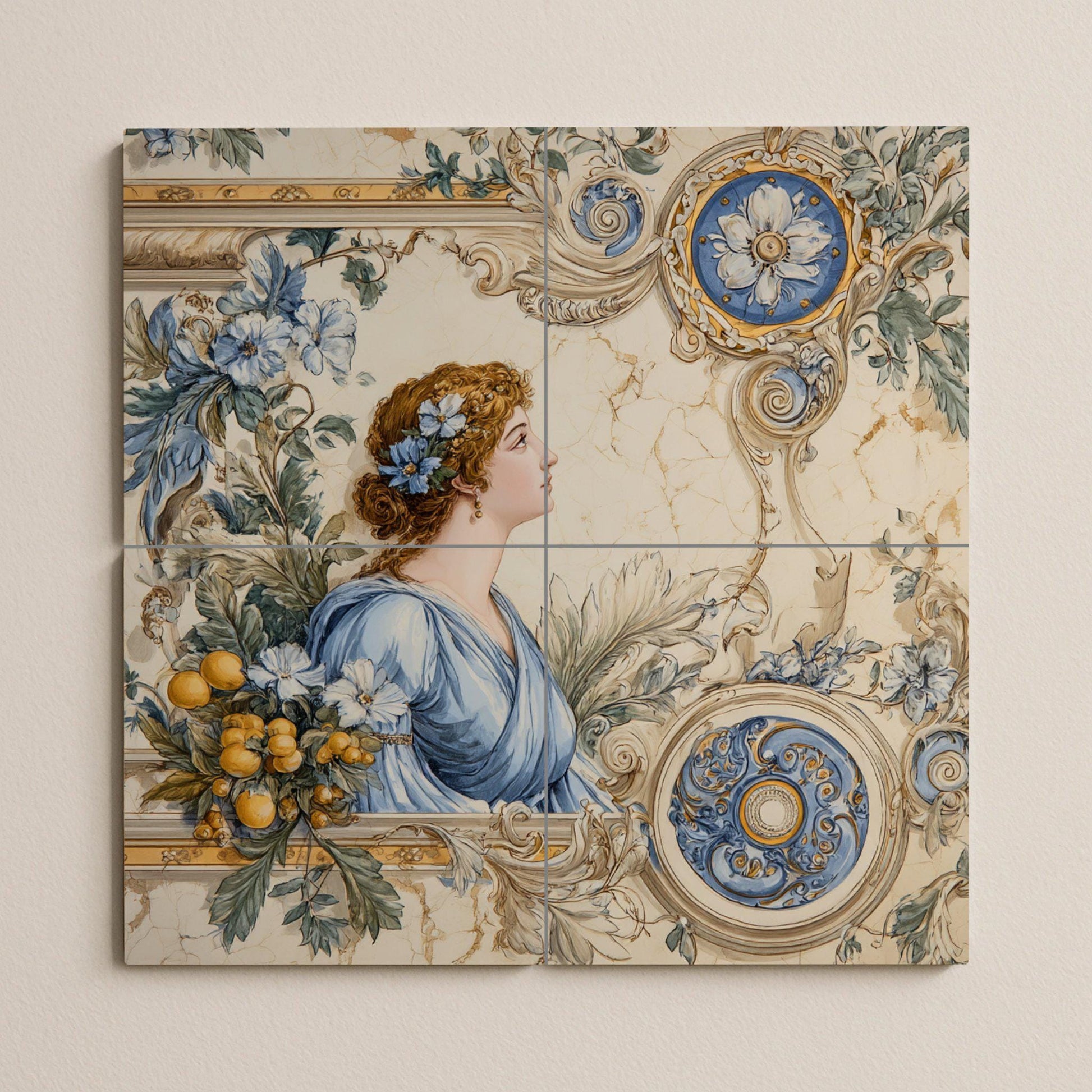 Mural de azulejos neoclásicos con damas