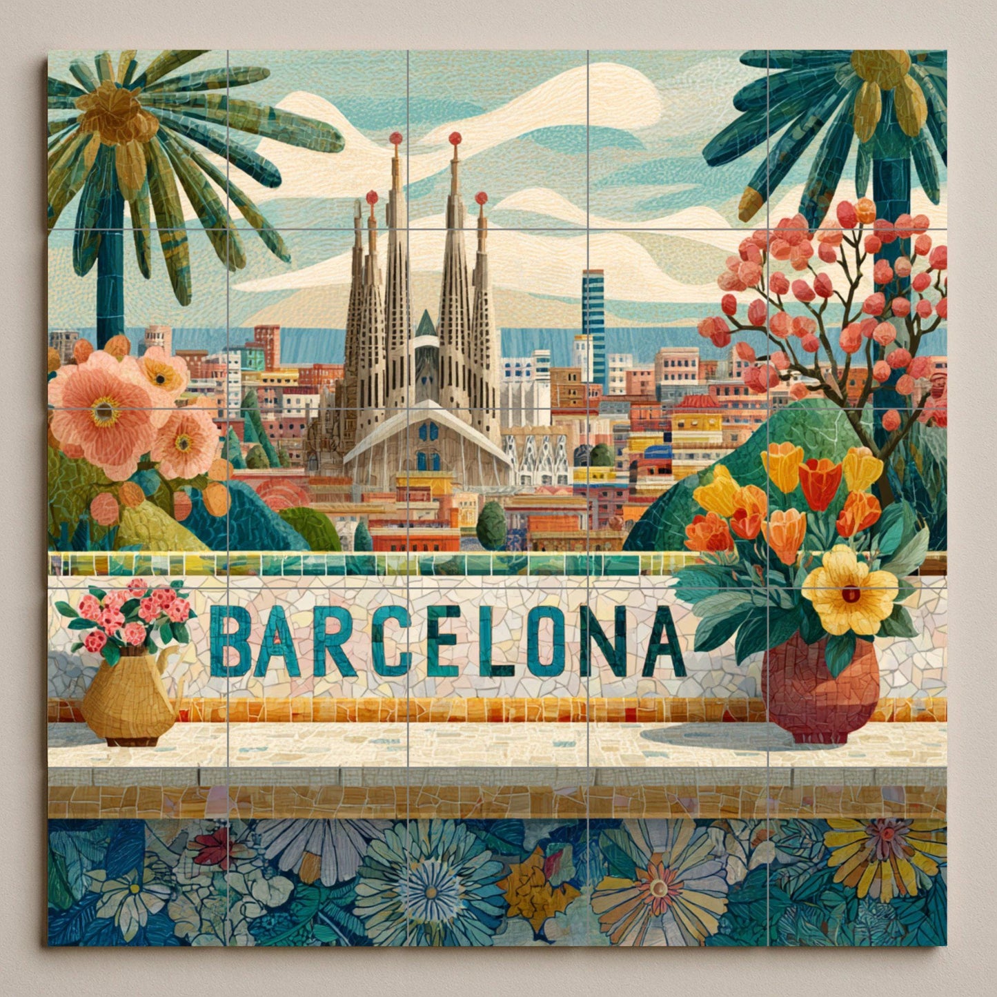 Barcelona — Fliesen-Wandbild aus Keramik · Christliche Wandkunst