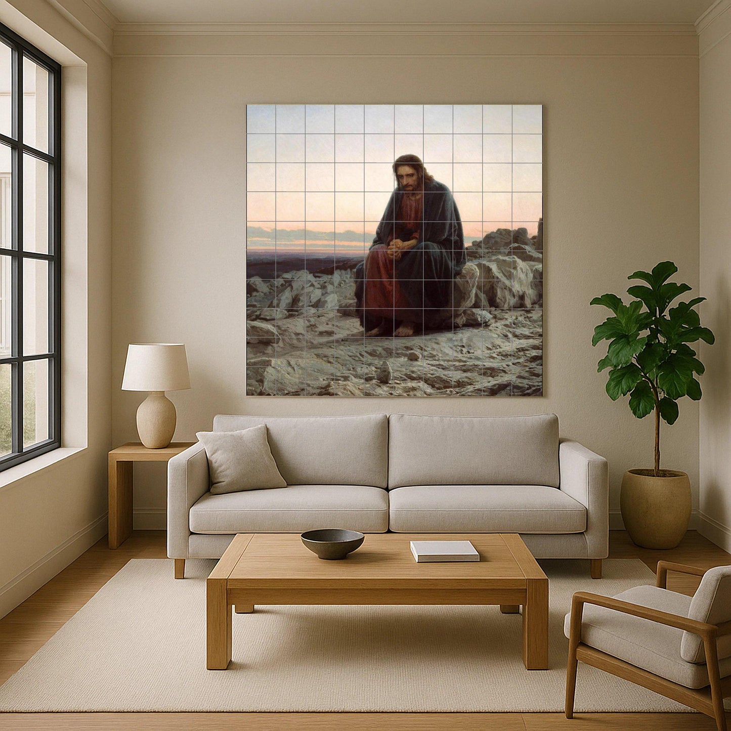 Mural de azulejos de Jesús en el desierto