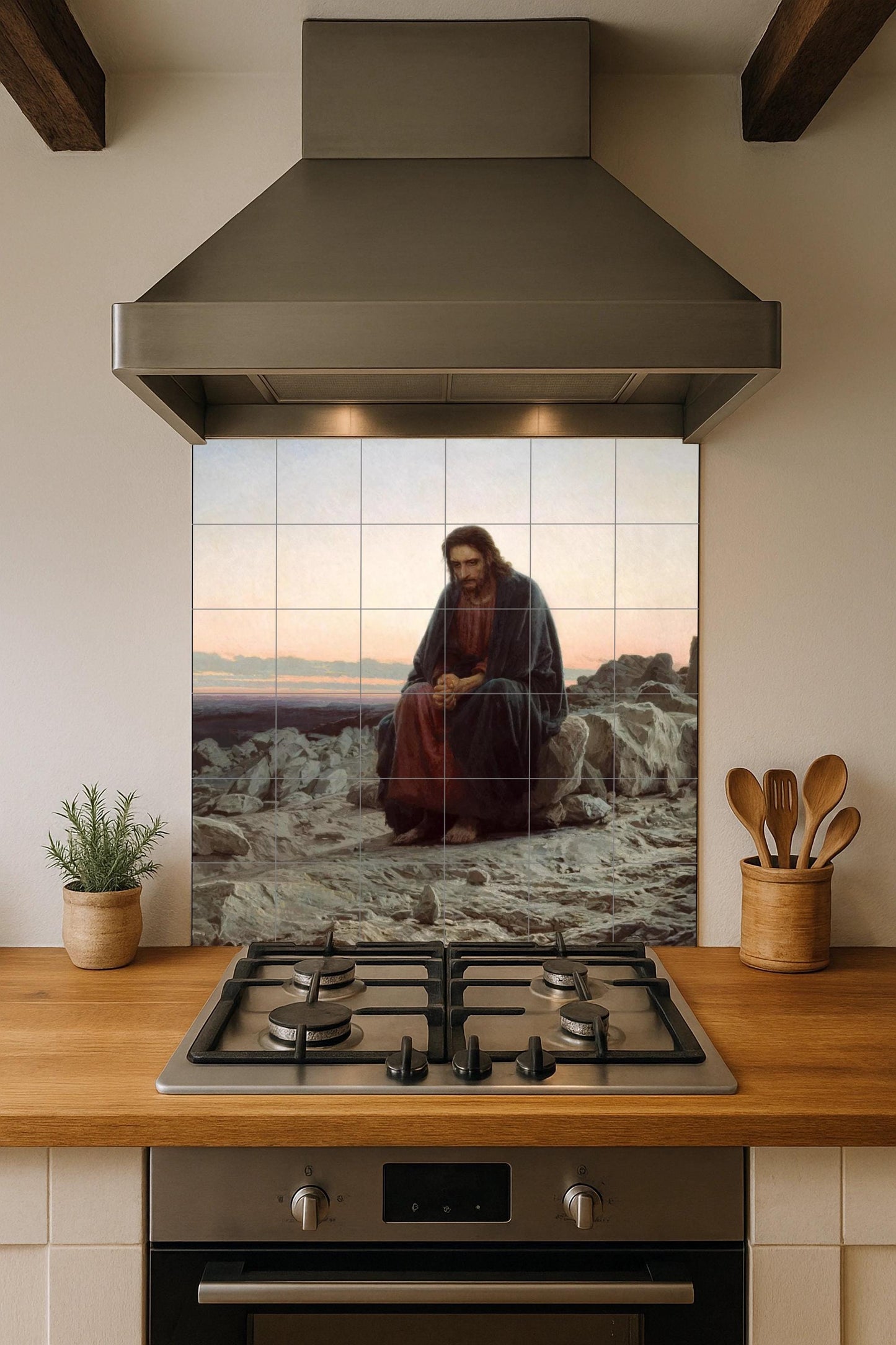 Mural de azulejos de Jesús en el desierto