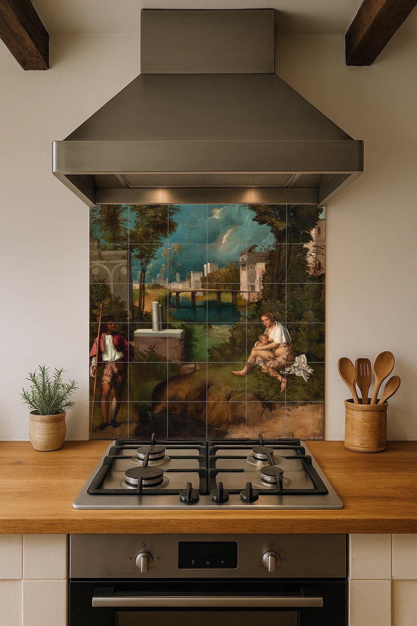 Fresque en Carrelage Tempestad de Giorgione — Peinture Classique en Carreaux