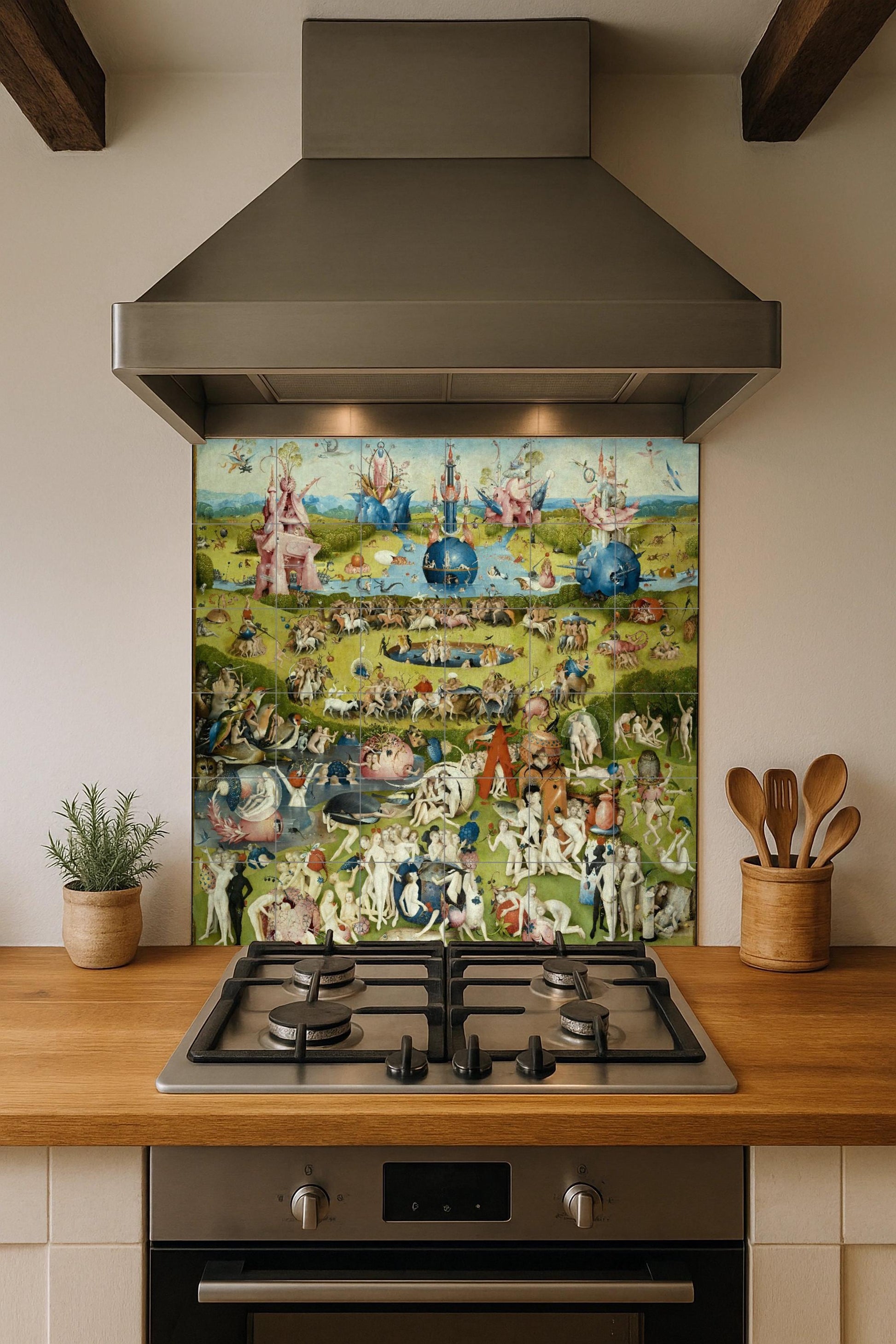 Fresque en Carrelage Jardin de les Delicias de le Bosco — Peinture Classique en Carreaux