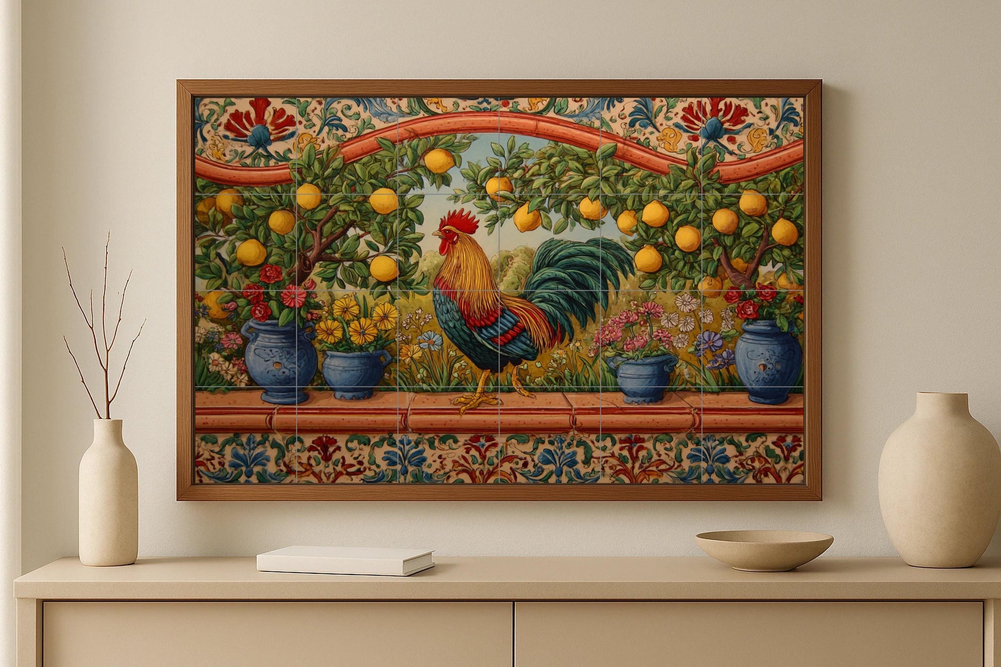 Coq — Fresque Murale en Carreaux de Céramique · Art Mural Nature