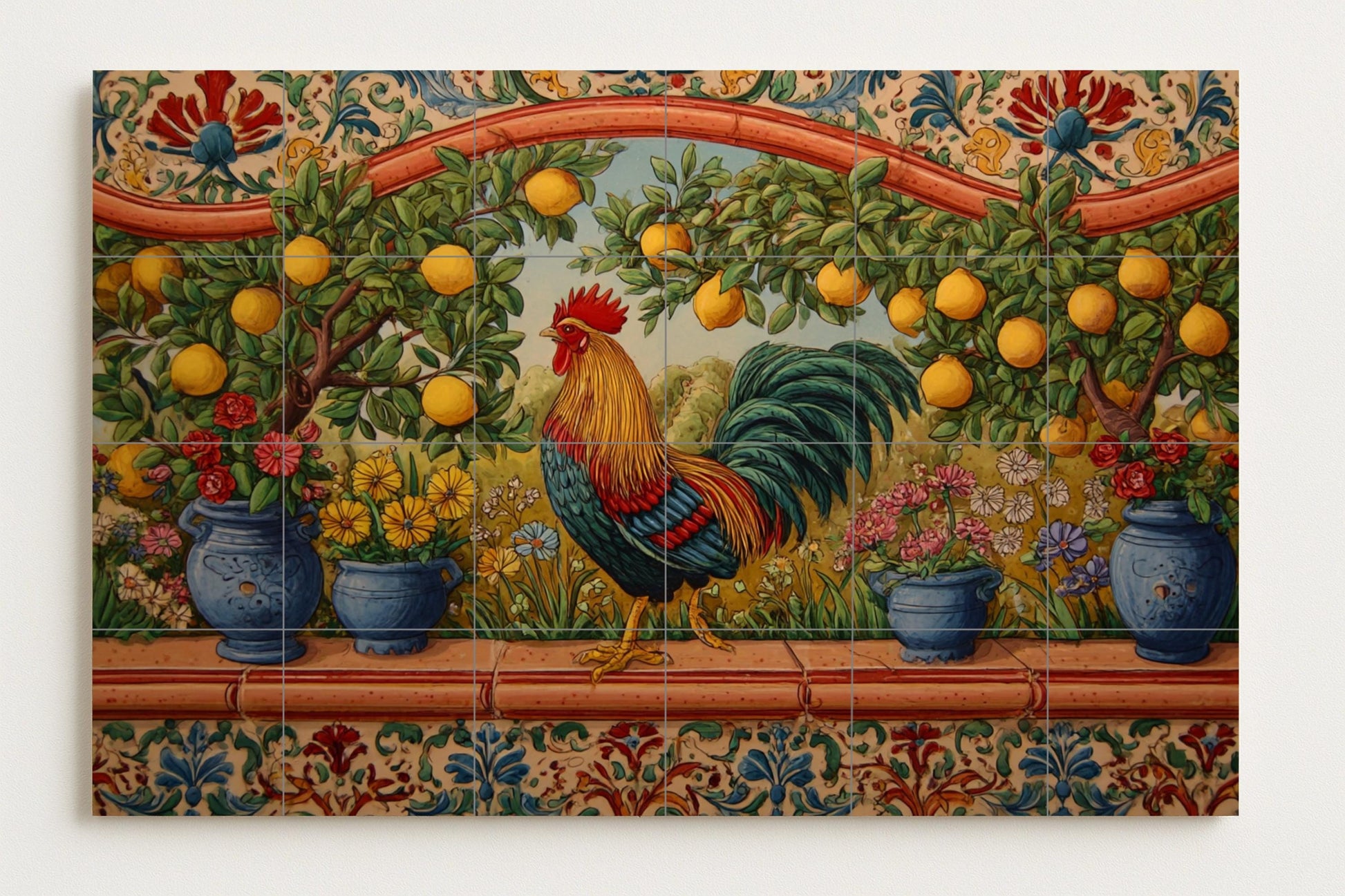 Coq — Fresque Murale en Carreaux de Céramique · Art Mural Nature