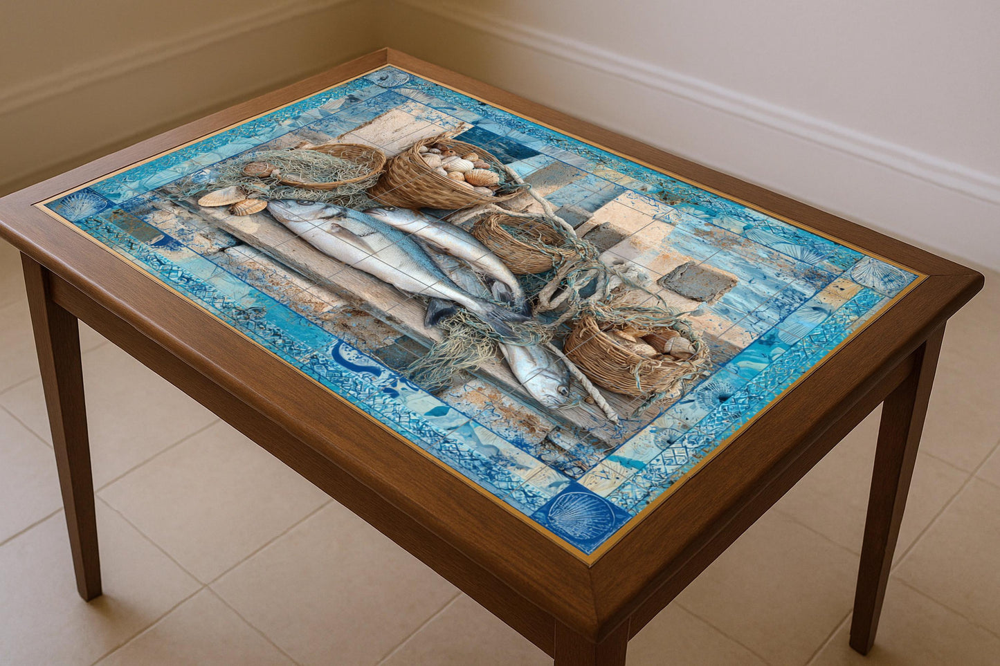 Fresque en Carrelage Poissons du Égée — Art Rustique de Ferme