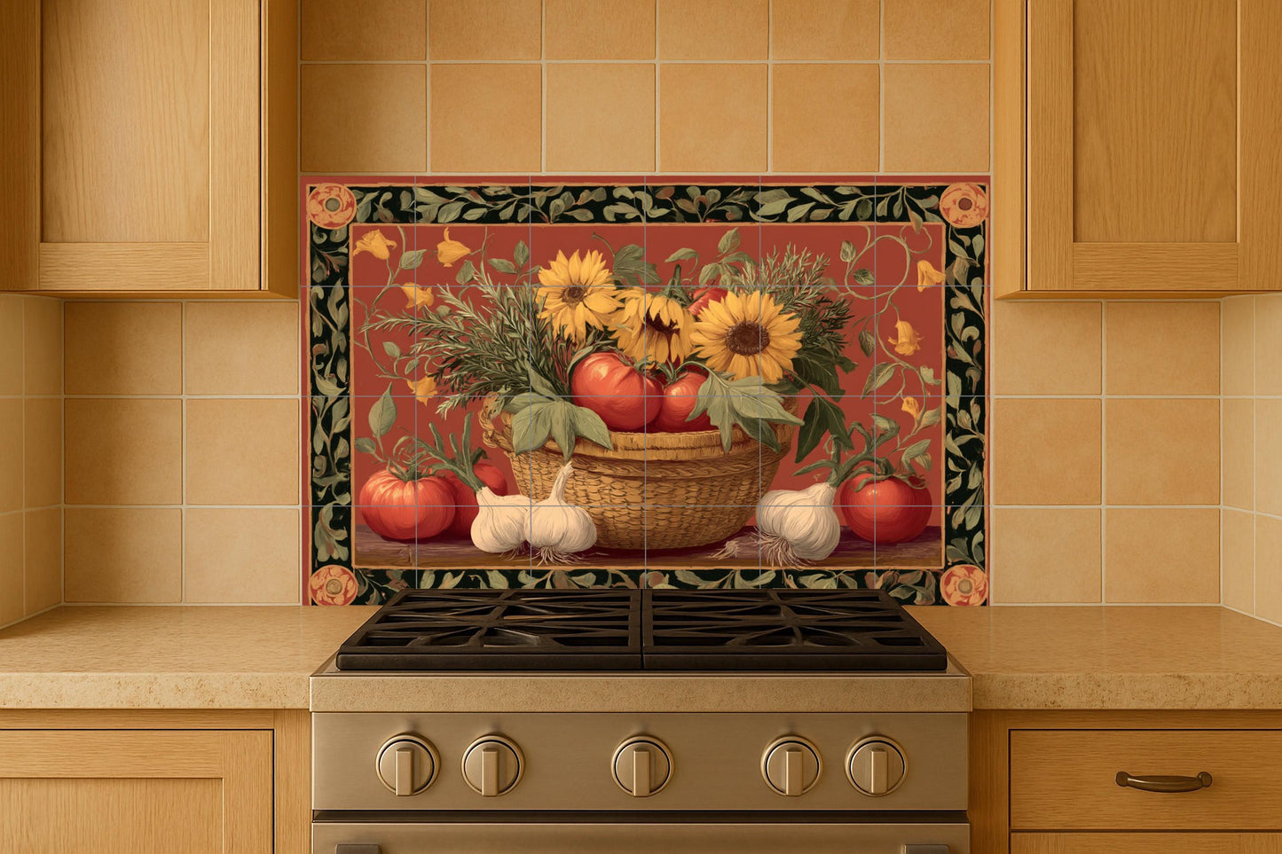 Kitchen with Sunflowers and Tomatoes — Flowers & Landscape Art · Ceramic Tile Mural
