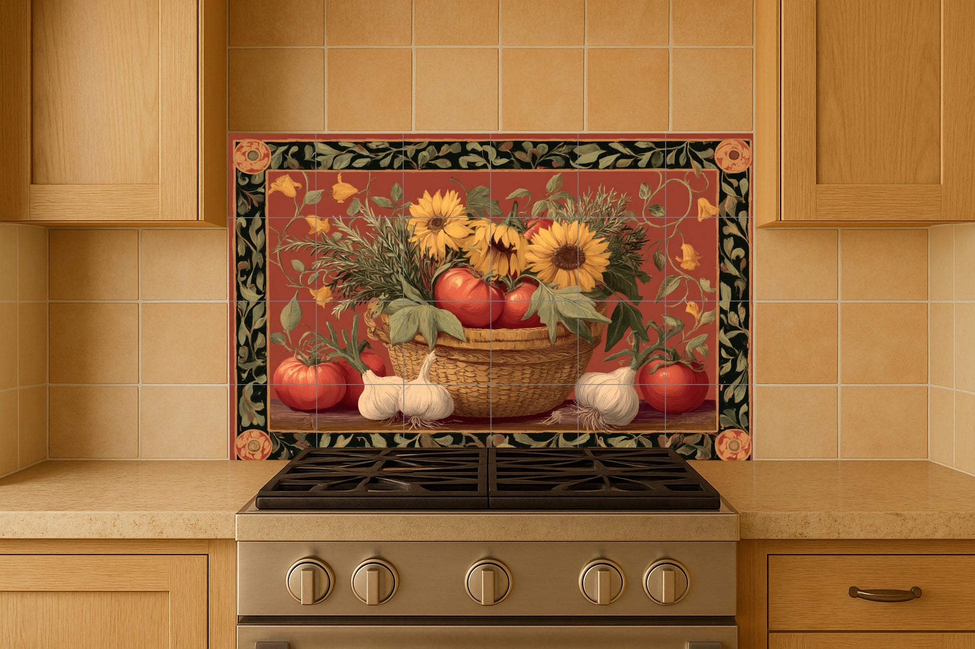 Kitchen with Sunflowers and Tomatoes — Flowers & Landscape Art · Ceramic Tile Mural