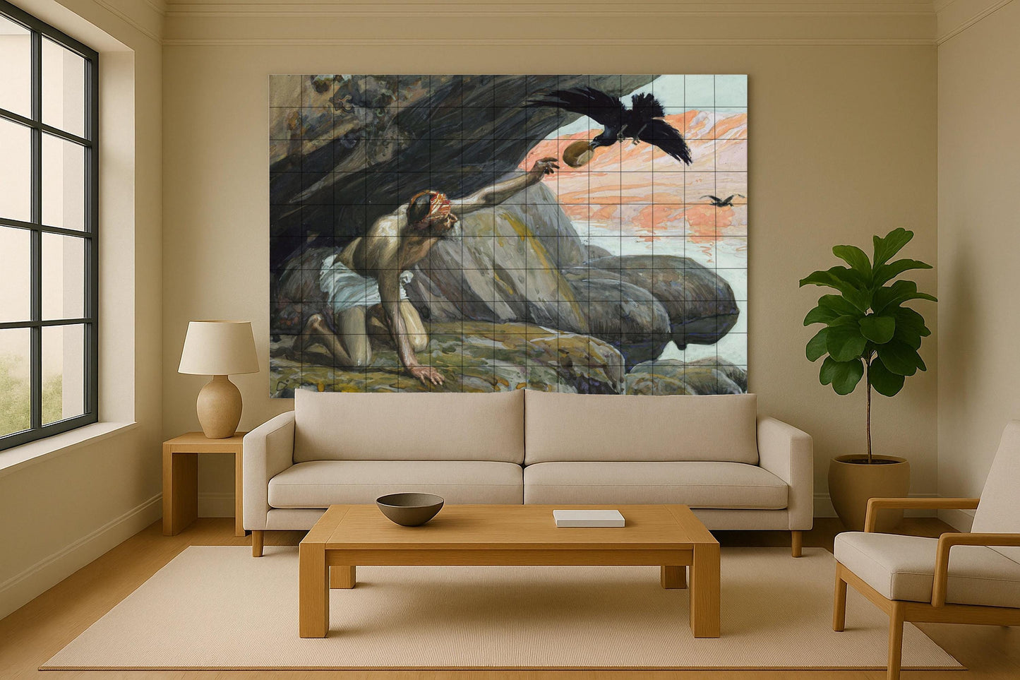 Fliesenbild Rabe von Elías — Christliche Wandkunst