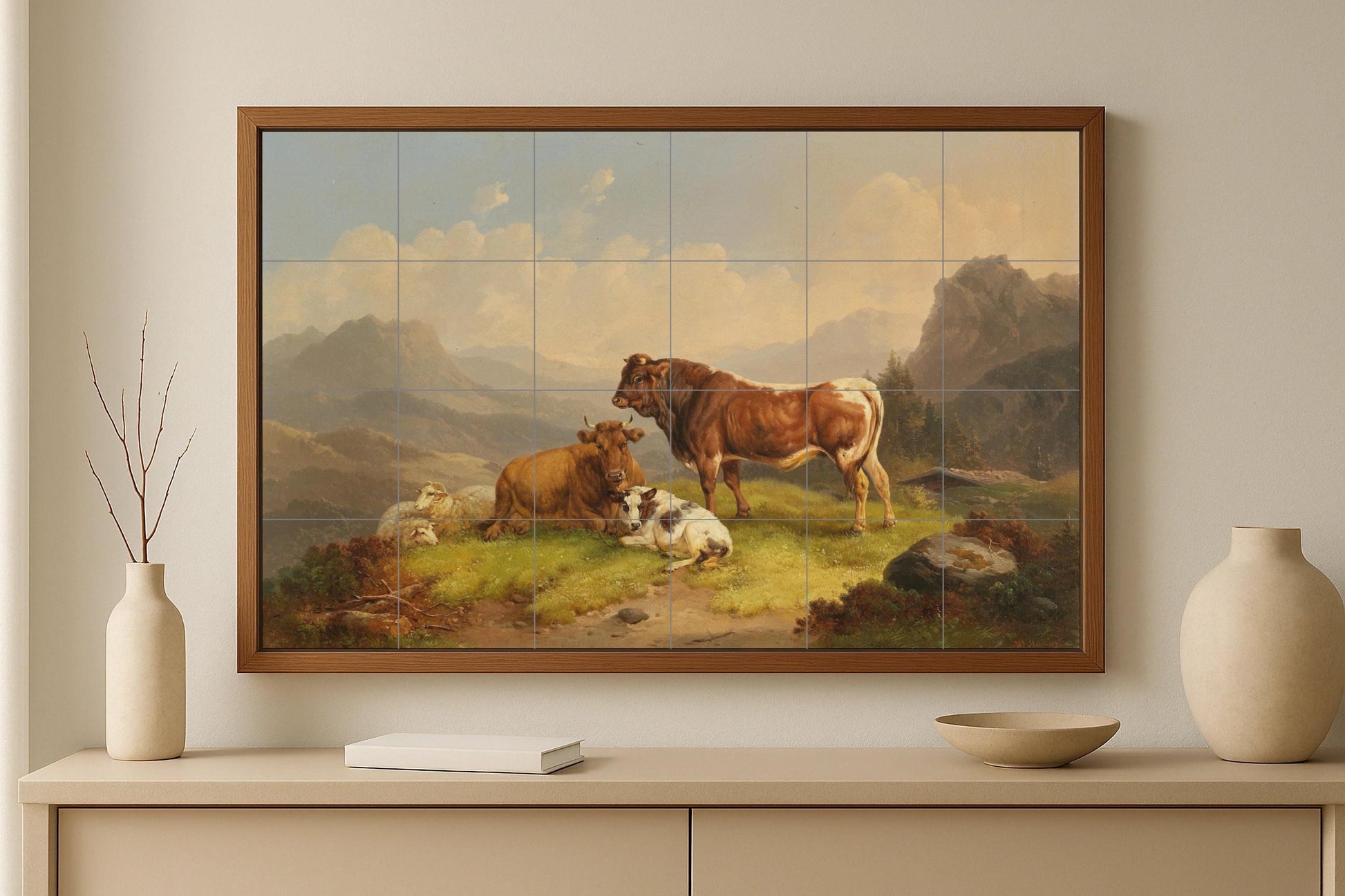 Vaca Alpine — Scène de Cuisine et Campagne, Art Mural en Céramique