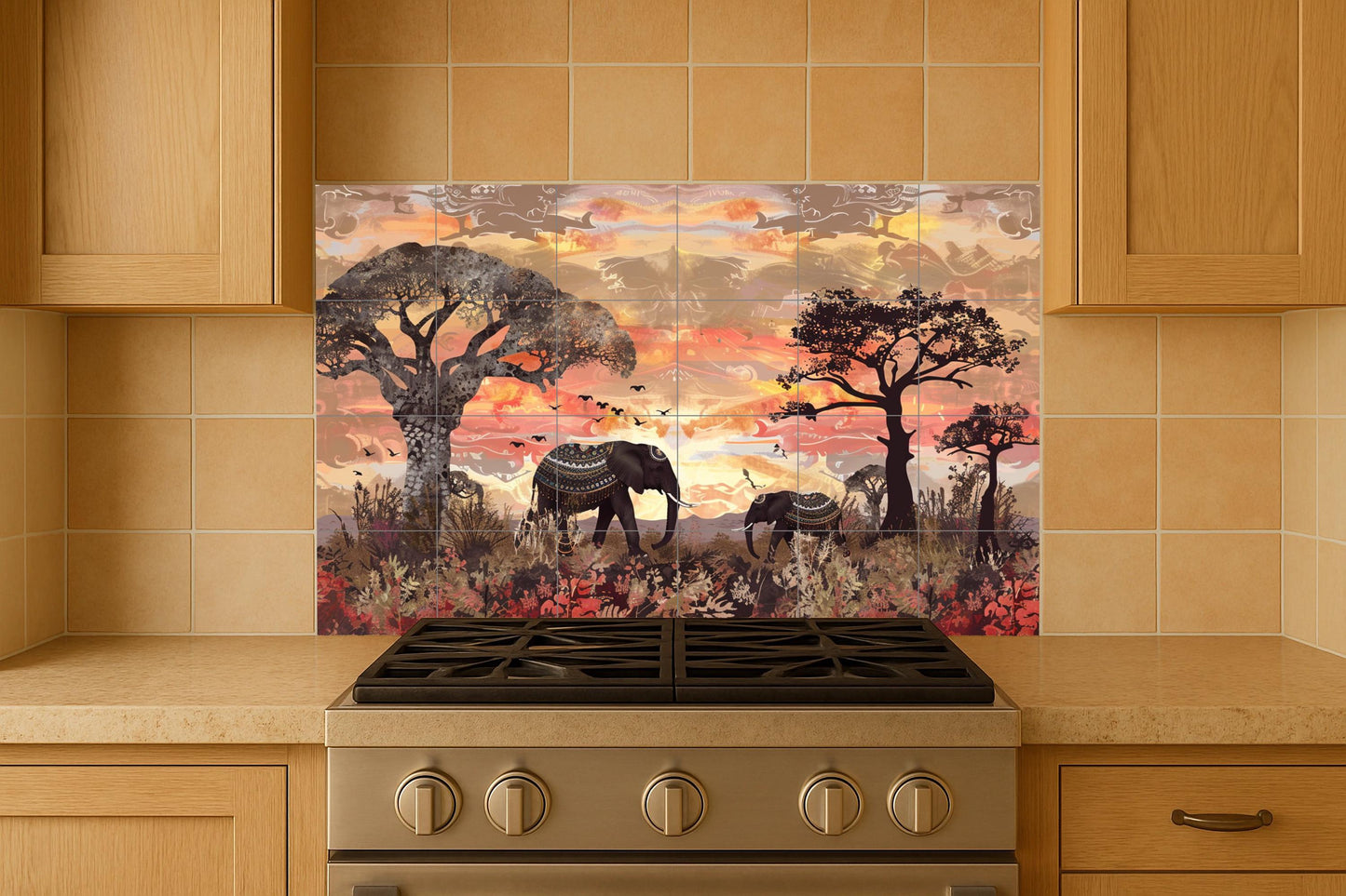 Elefante Sacred — Ancient Legend Décor · Ceramic Tile Mural
