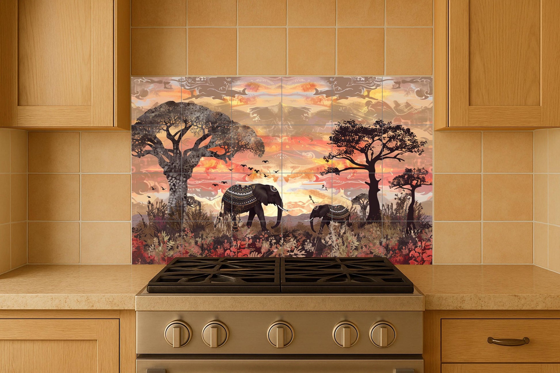 Elefante Sacred — Ancient Legend Décor · Ceramic Tile Mural