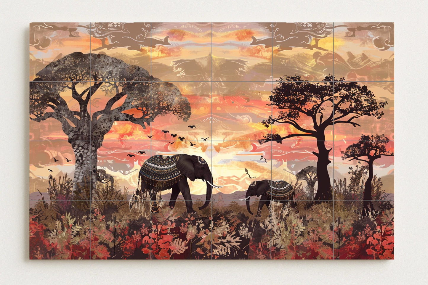 Elefante Sacred — Ancient Legend Décor · Ceramic Tile Mural