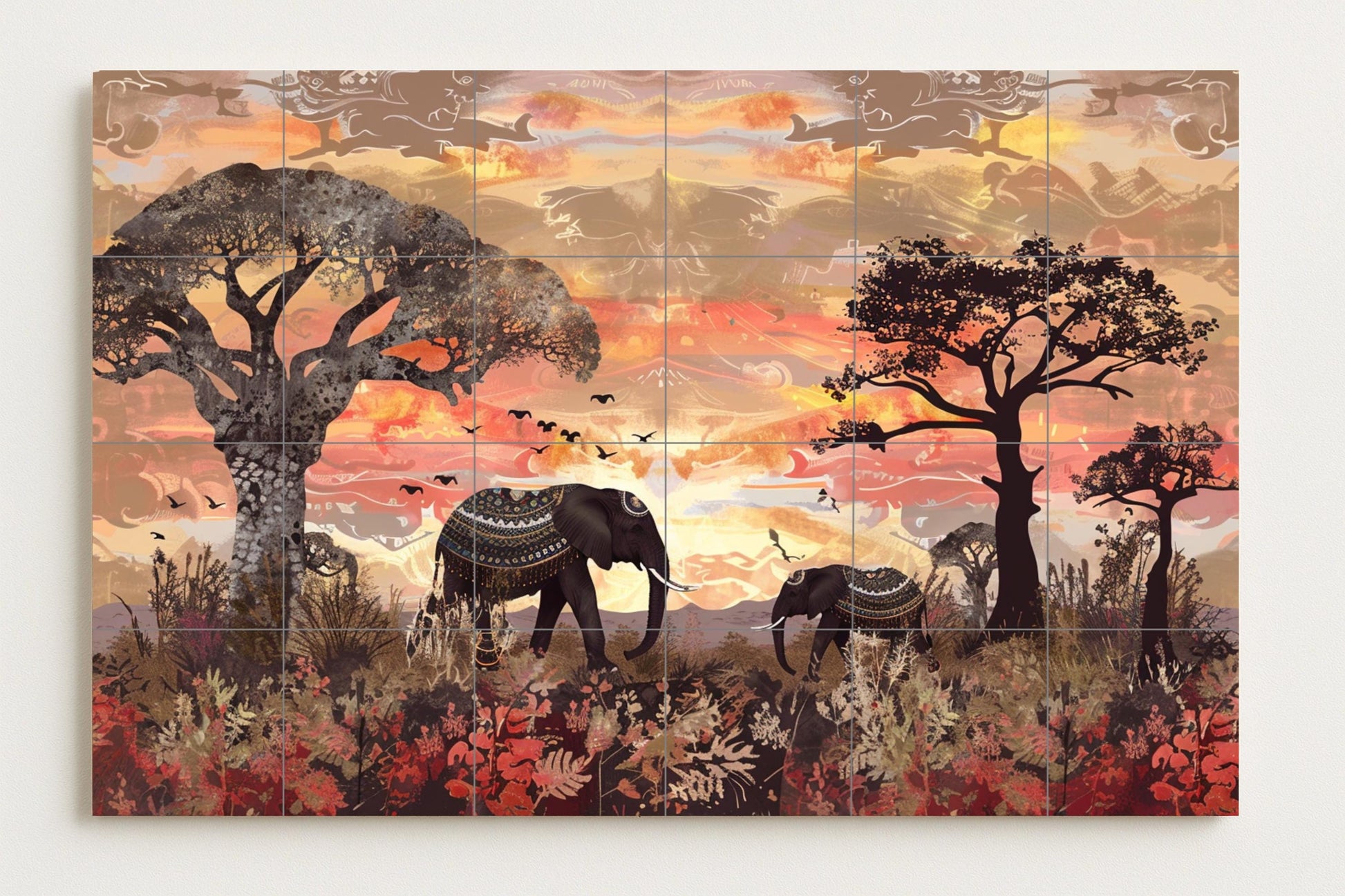 Elefante Sacred — Ancient Legend Décor · Ceramic Tile Mural