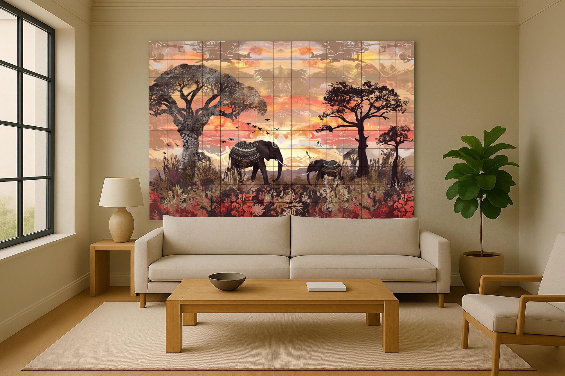 Elefante Sacred — Ancient Legend Décor · Ceramic Tile Mural