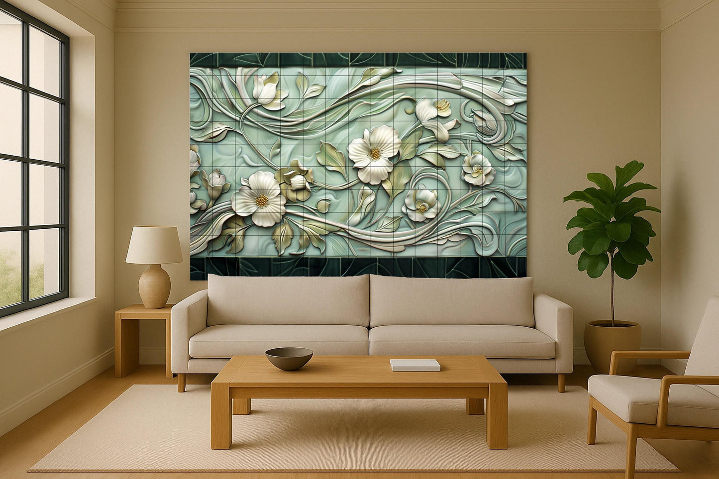 Jugendstil — Botanische Landschaft, Wandkunst aus Keramikfliesen