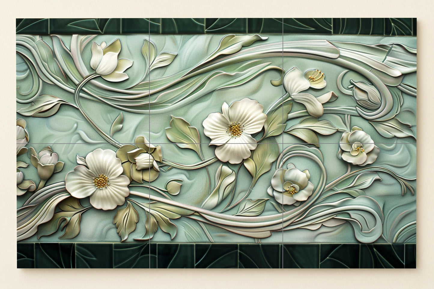 Jugendstil — Botanische Landschaft, Wandkunst aus Keramikfliesen