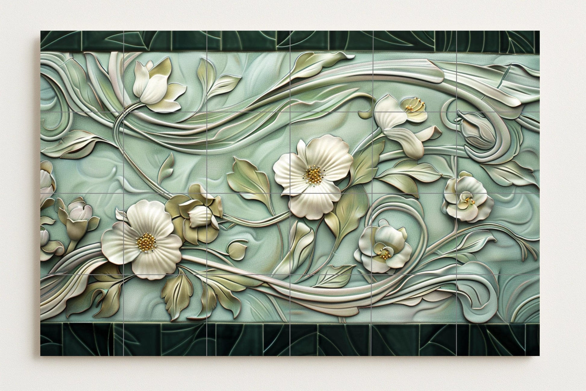 Jugendstil — Botanische Landschaft, Wandkunst aus Keramikfliesen
