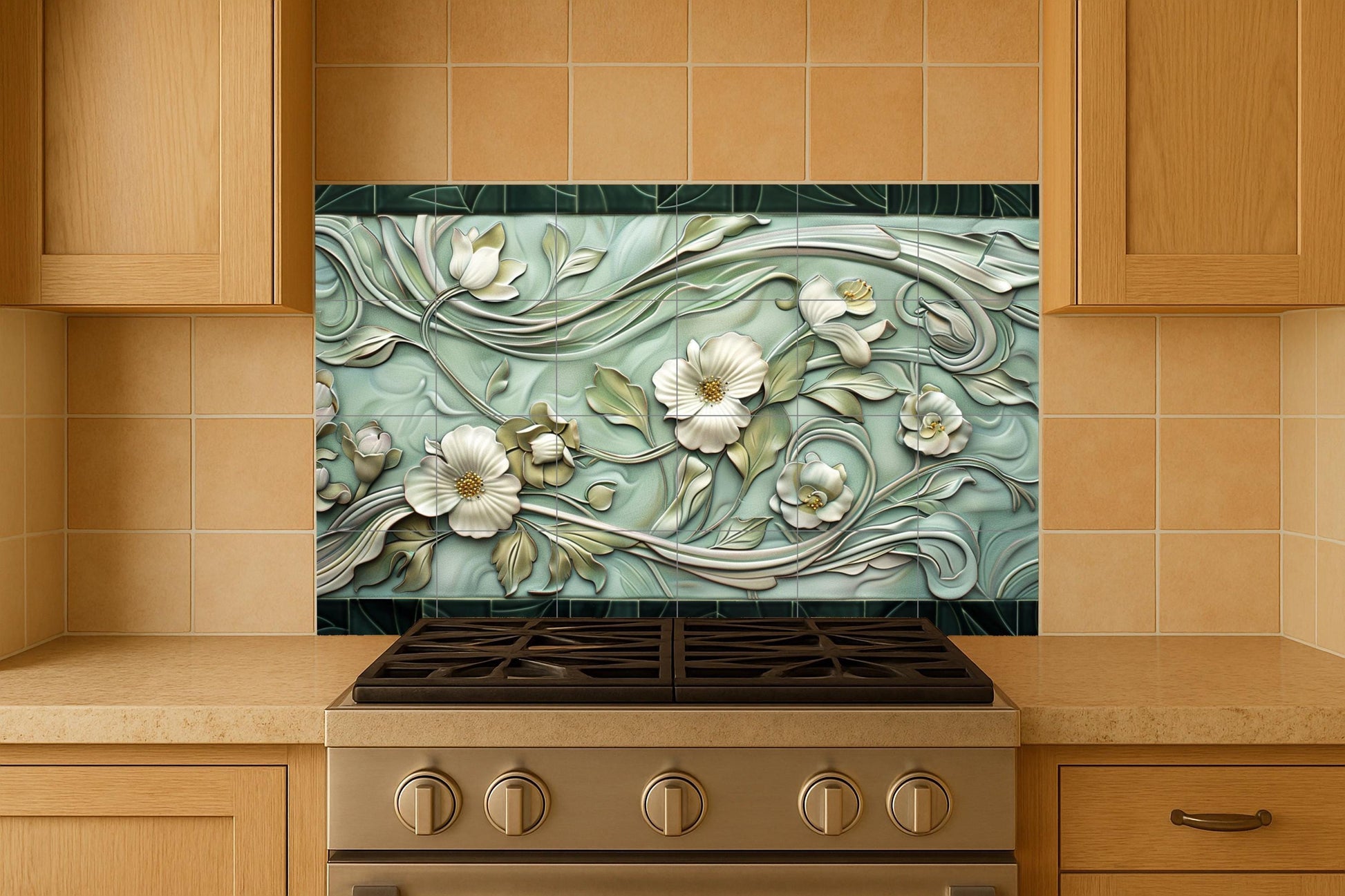 Jugendstil — Botanische Landschaft, Wandkunst aus Keramikfliesen