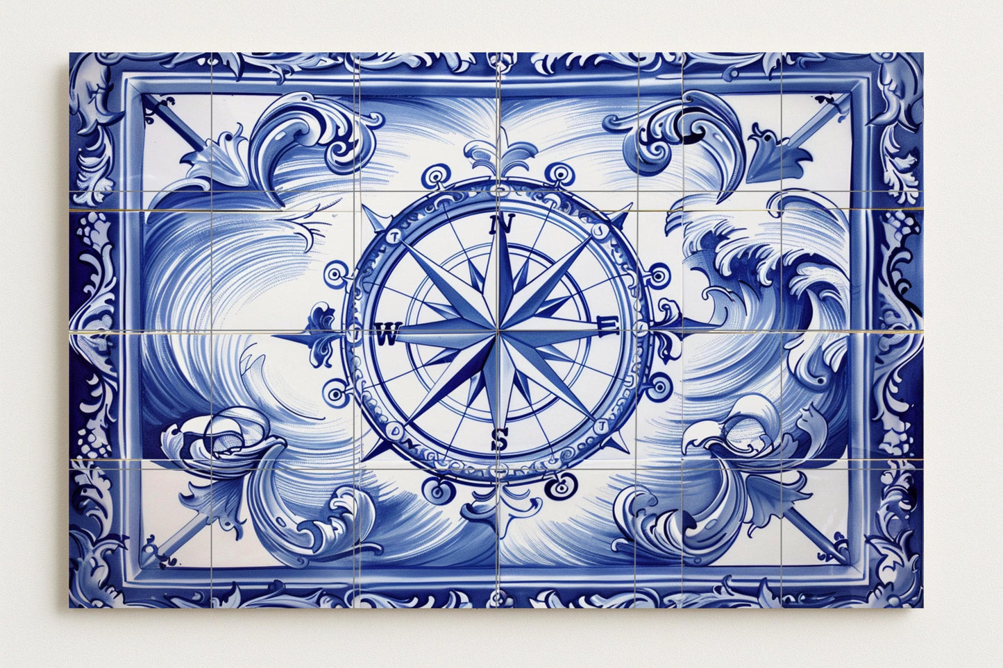 Pared with Compass Rose · Ceramic Wall Mural — Nature Wall Art