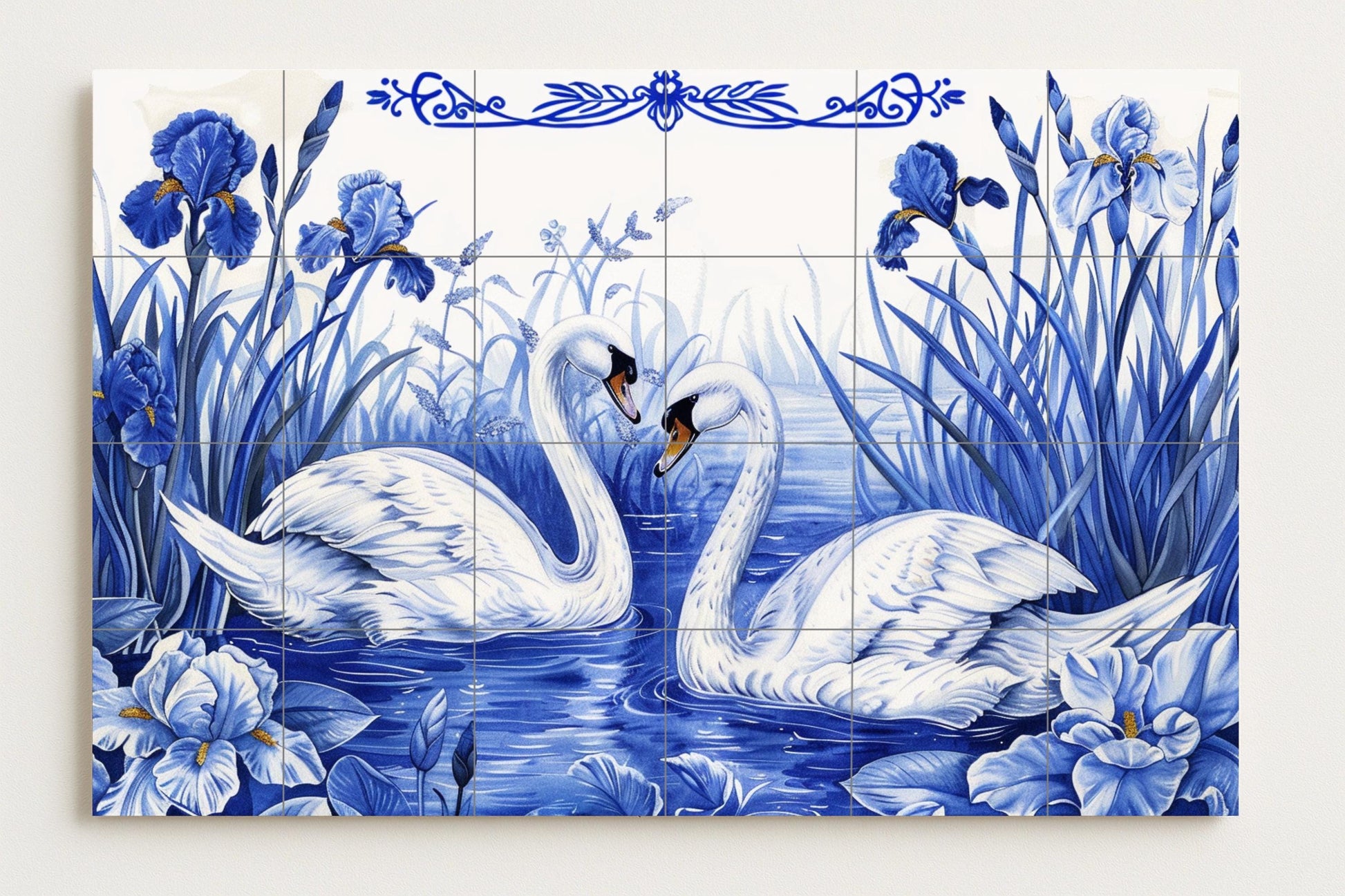 Mural de amor con cisnes