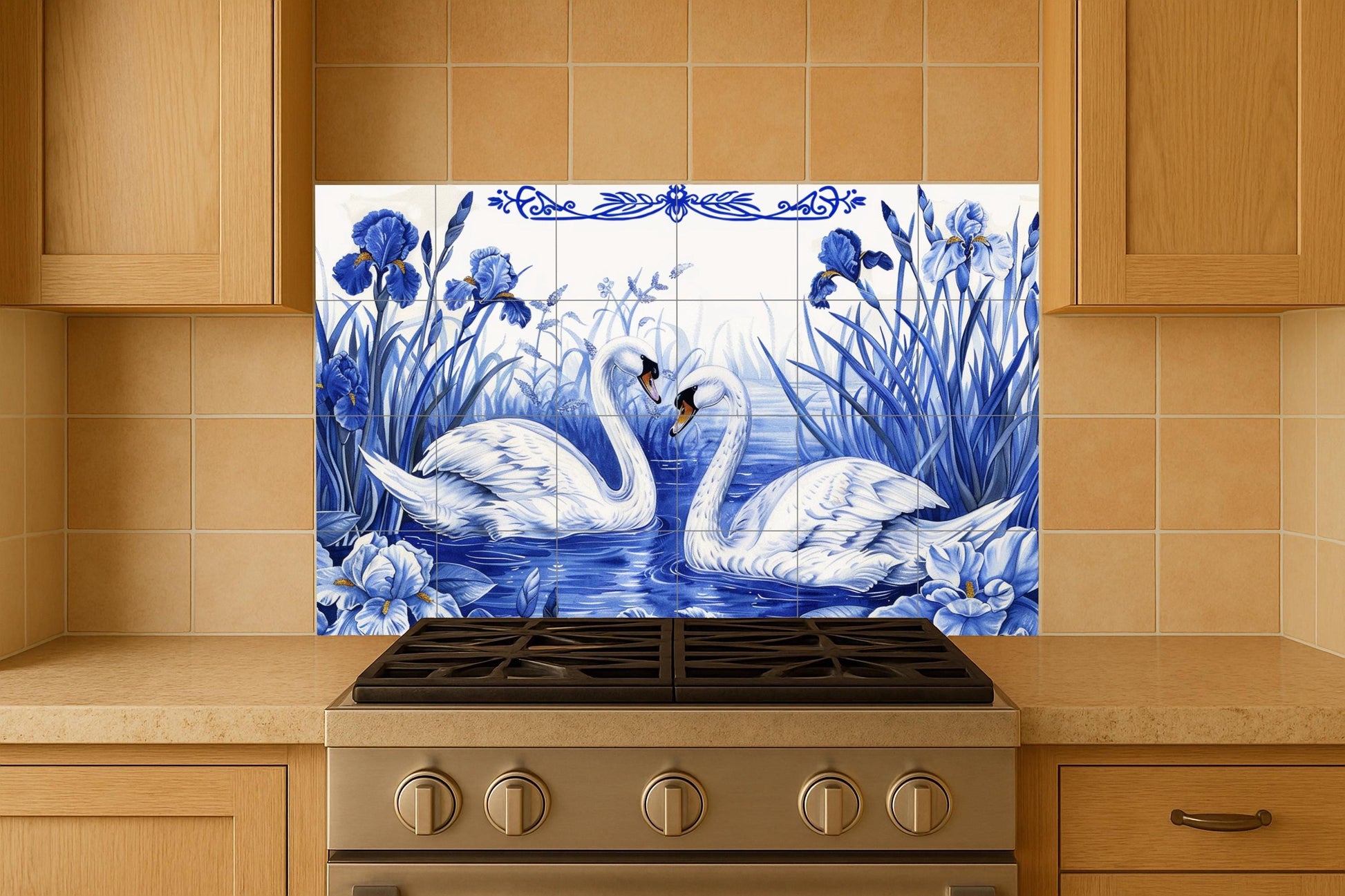 Mural de amor con cisnes