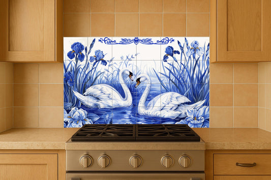 Mural de amor con cisnes