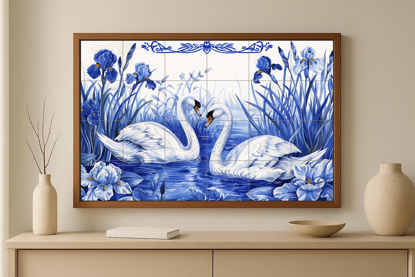 Mural de amor con cisnes