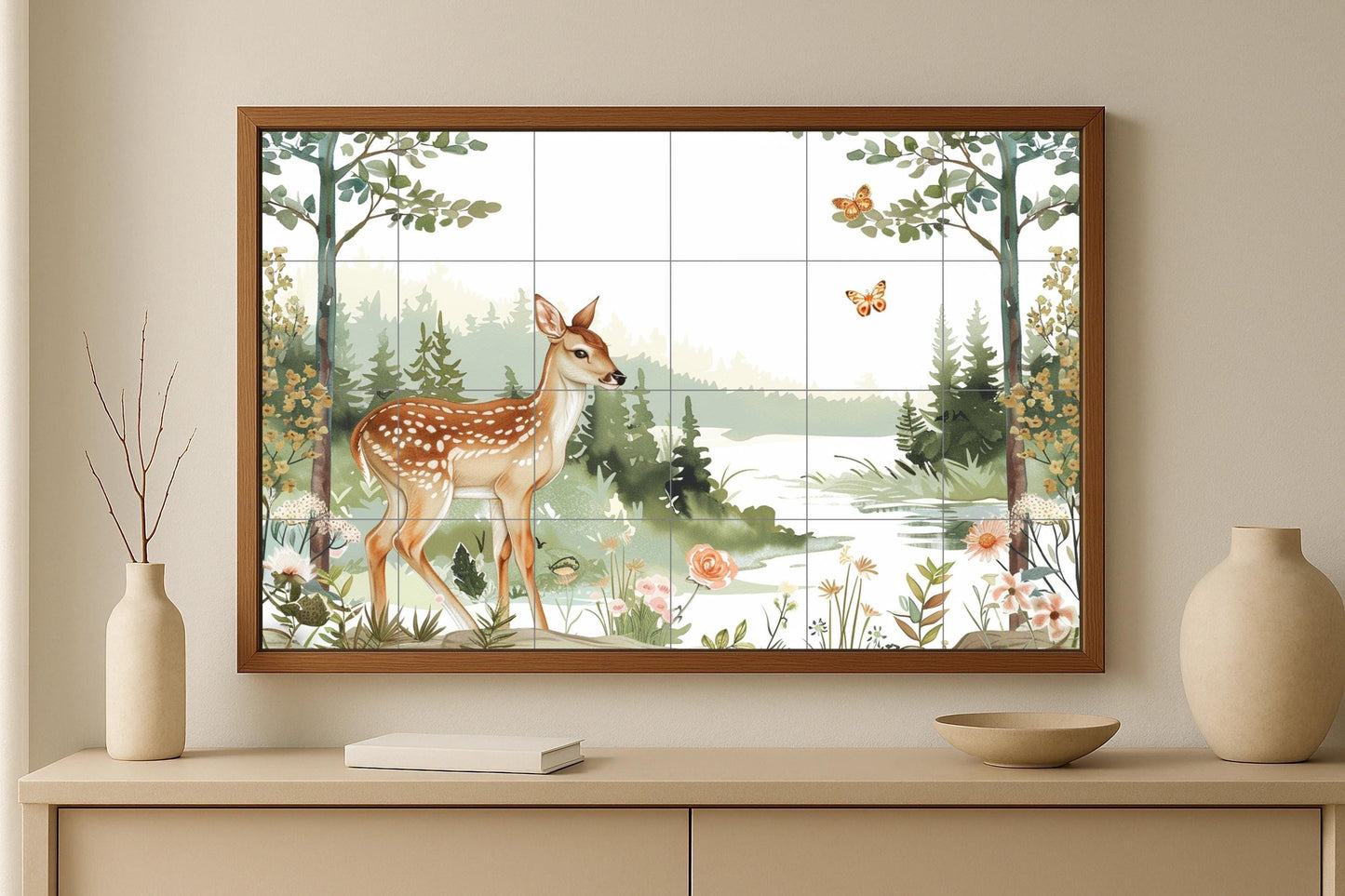 Cerf en le Forêt · Fresque Céramique — Art Mural Nature