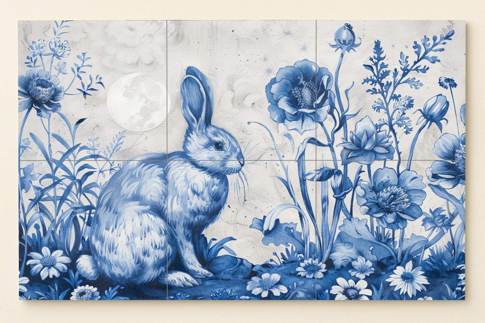 Floral von conejo Blau · Keramik-Wandbild — Blumen & Landschaften