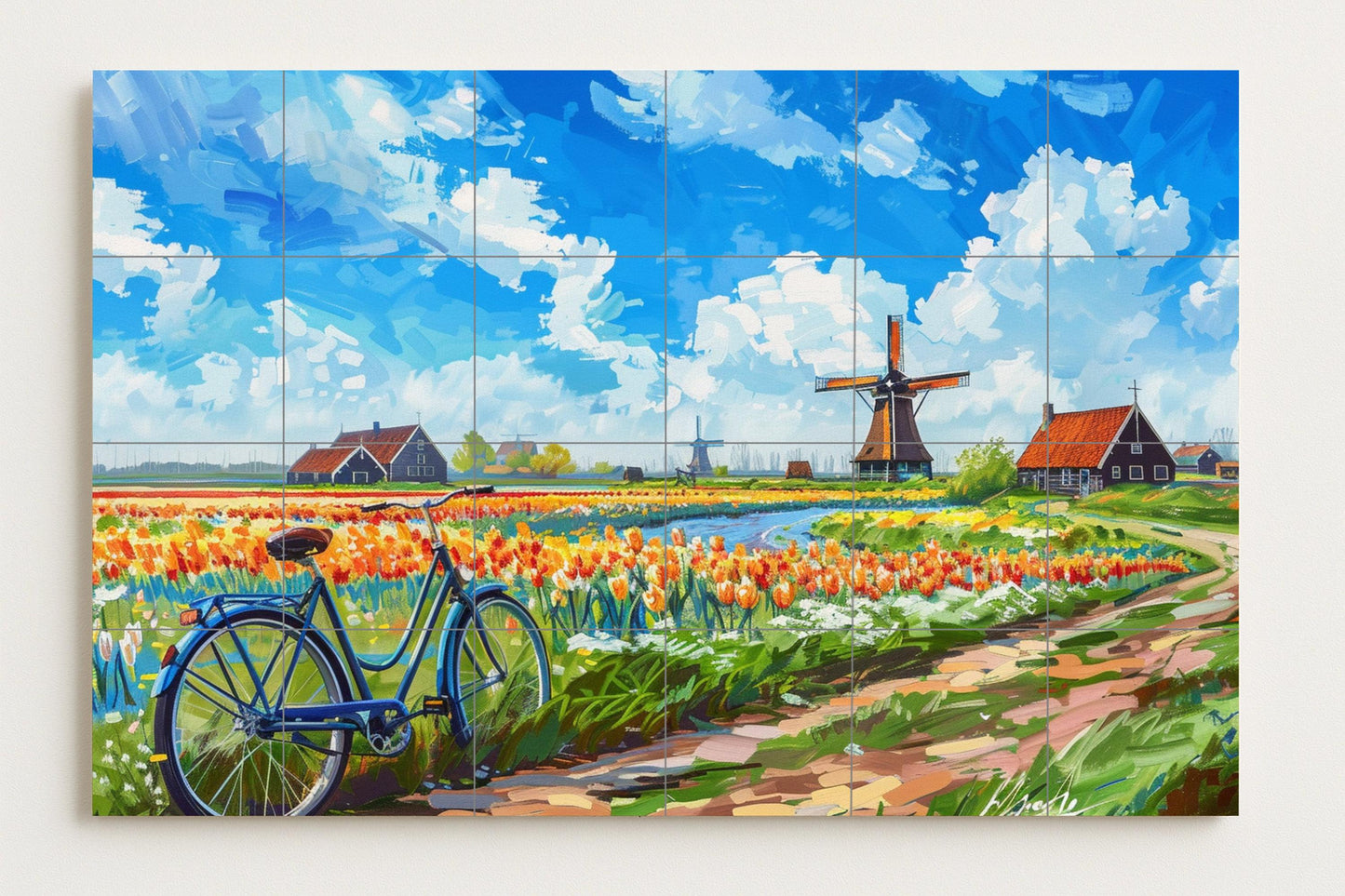 Murale in Piastrelle Un Campagna di Tulipani holandeses — Fiori e Paesaggi