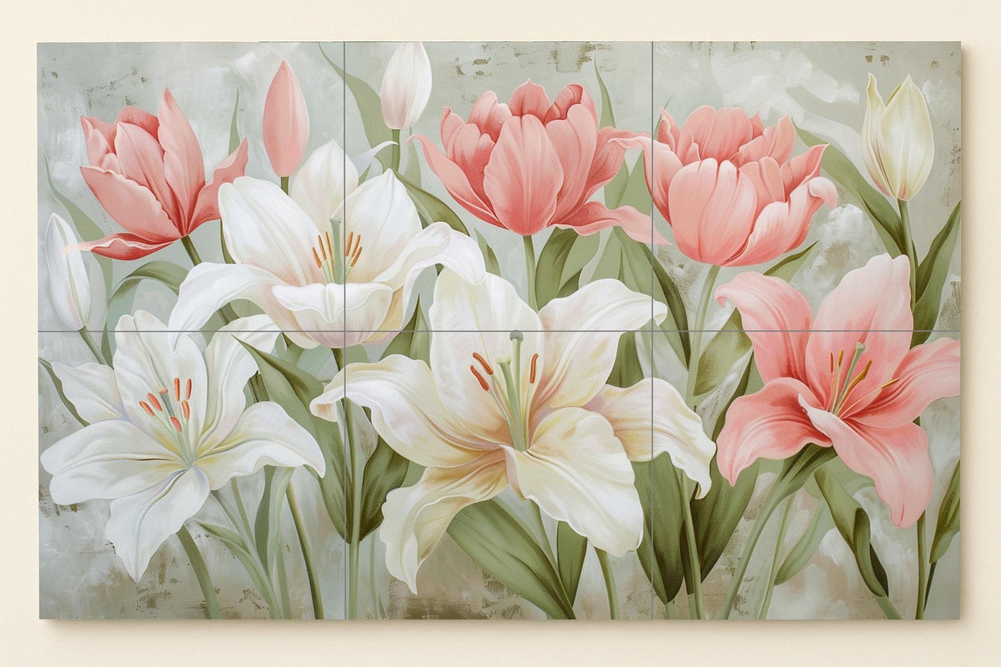Floral Hanakotoba — Fresque Murale en Carreaux de Céramique · Paysage Botanique