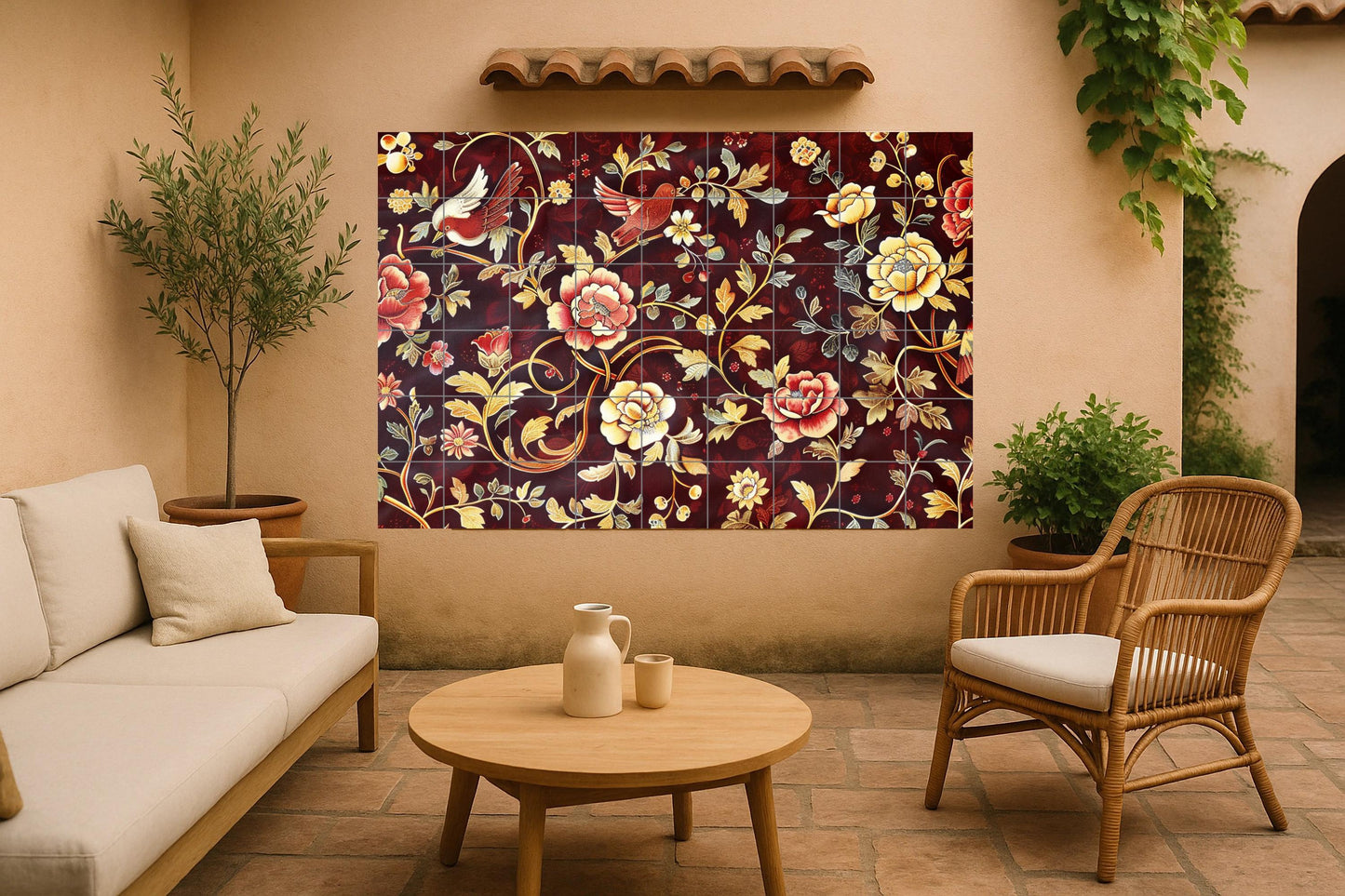 Murale in Piastrelle Pared di Maiolica — Fiori e Paesaggi