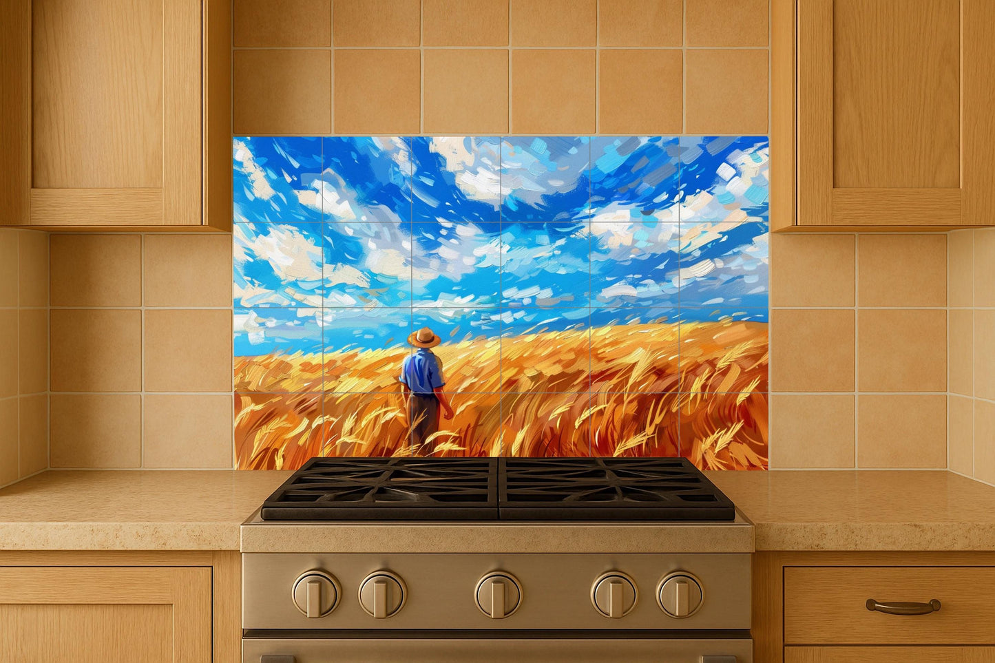 Campagne de Blé Style Van Gogh · Fresque Céramique — Chef-d'œuvre des Beaux-Arts