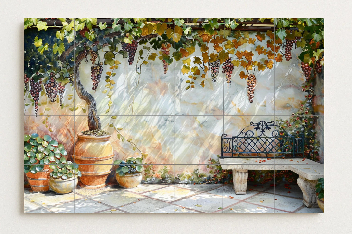 Fresque en Carrelage Pour Patio avec Vignoble toscano — Art Rustique de Ferme