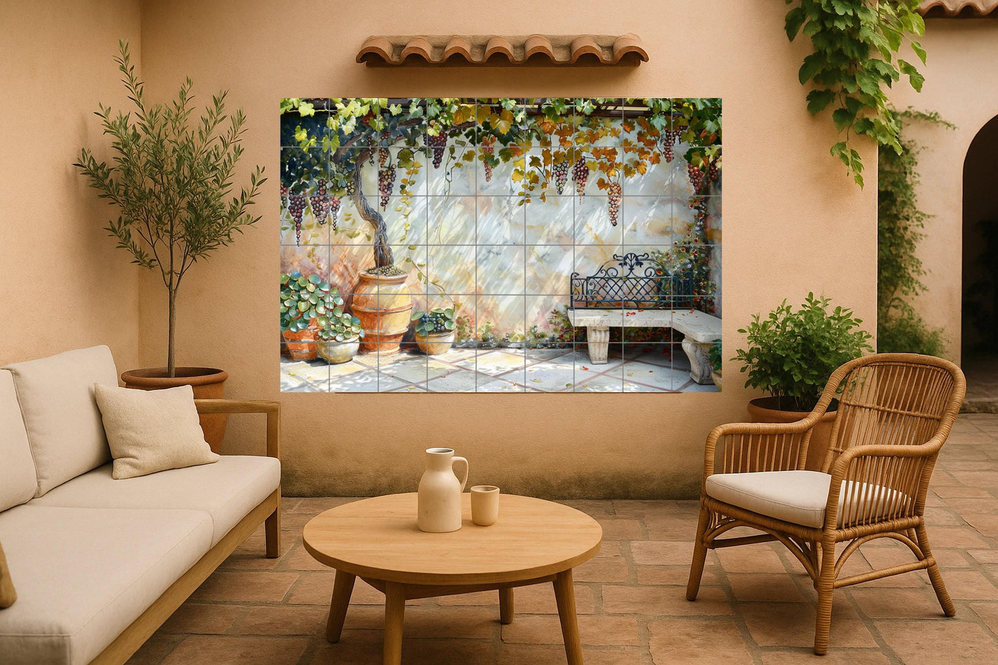 Fresque en Carrelage Pour Patio avec Vignoble toscano — Art Rustique de Ferme