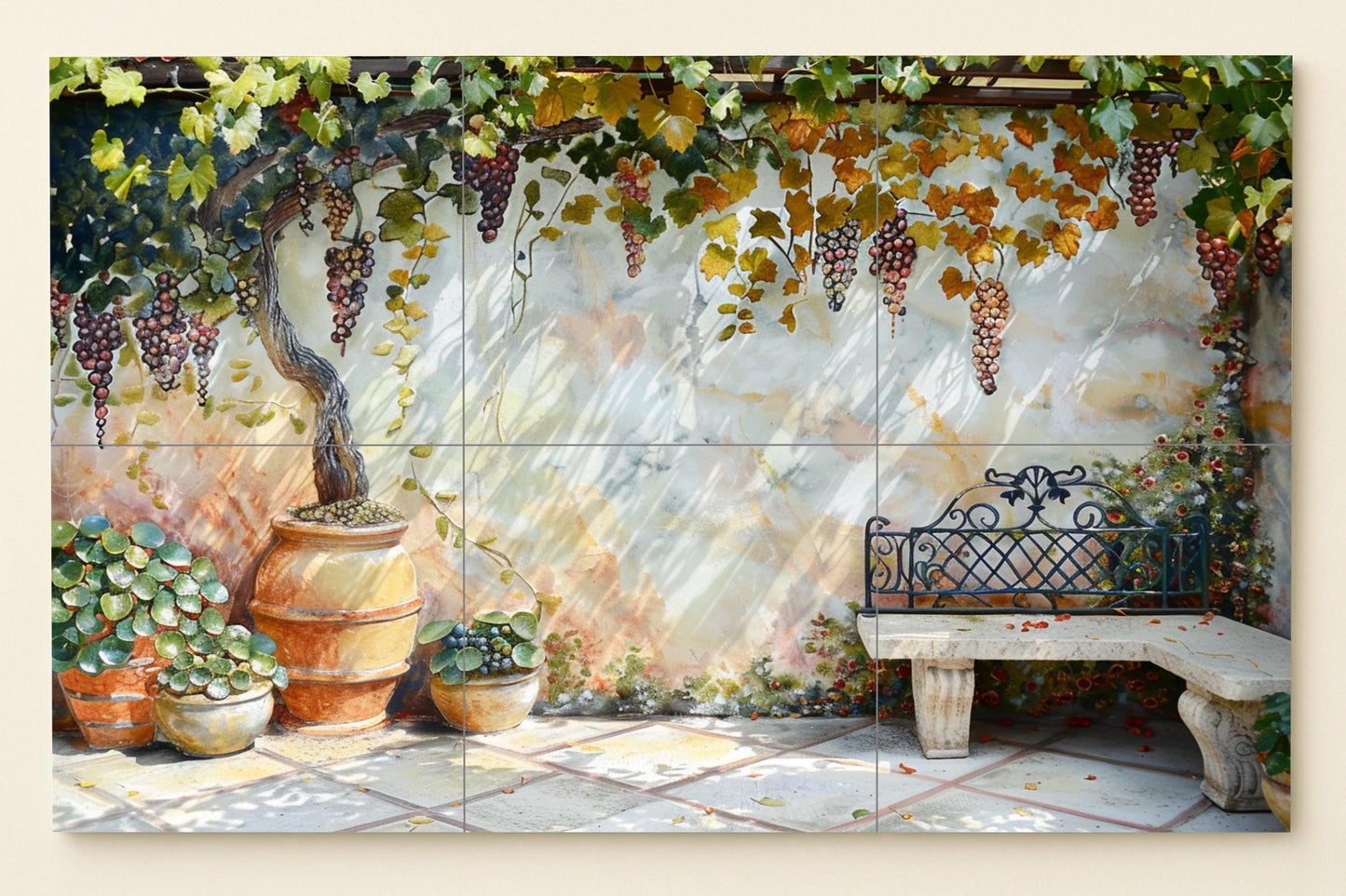 Fresque en Carrelage Pour Patio avec Vignoble toscano — Art Rustique de Ferme