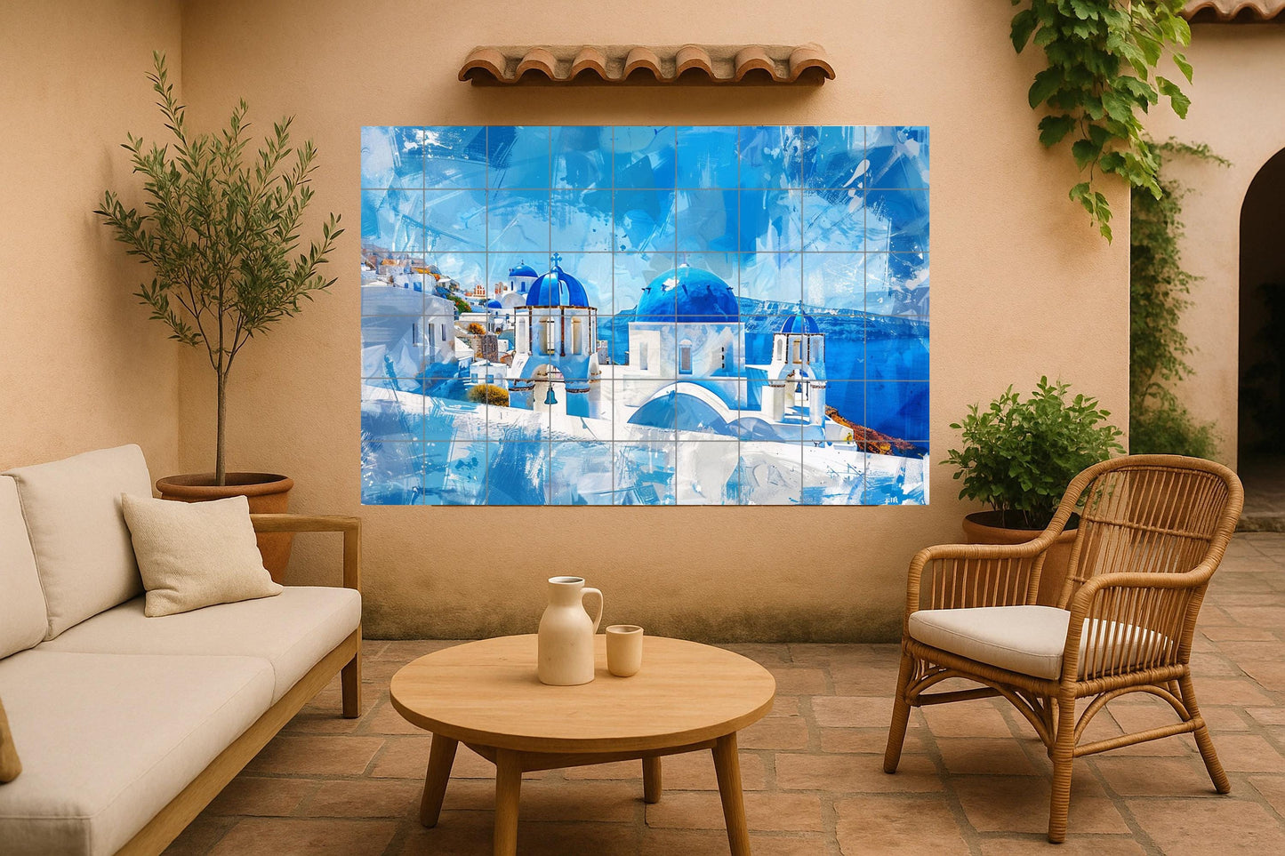 Fliesenbild Mit cúpulas Blaue von Santorini — Küstenszene