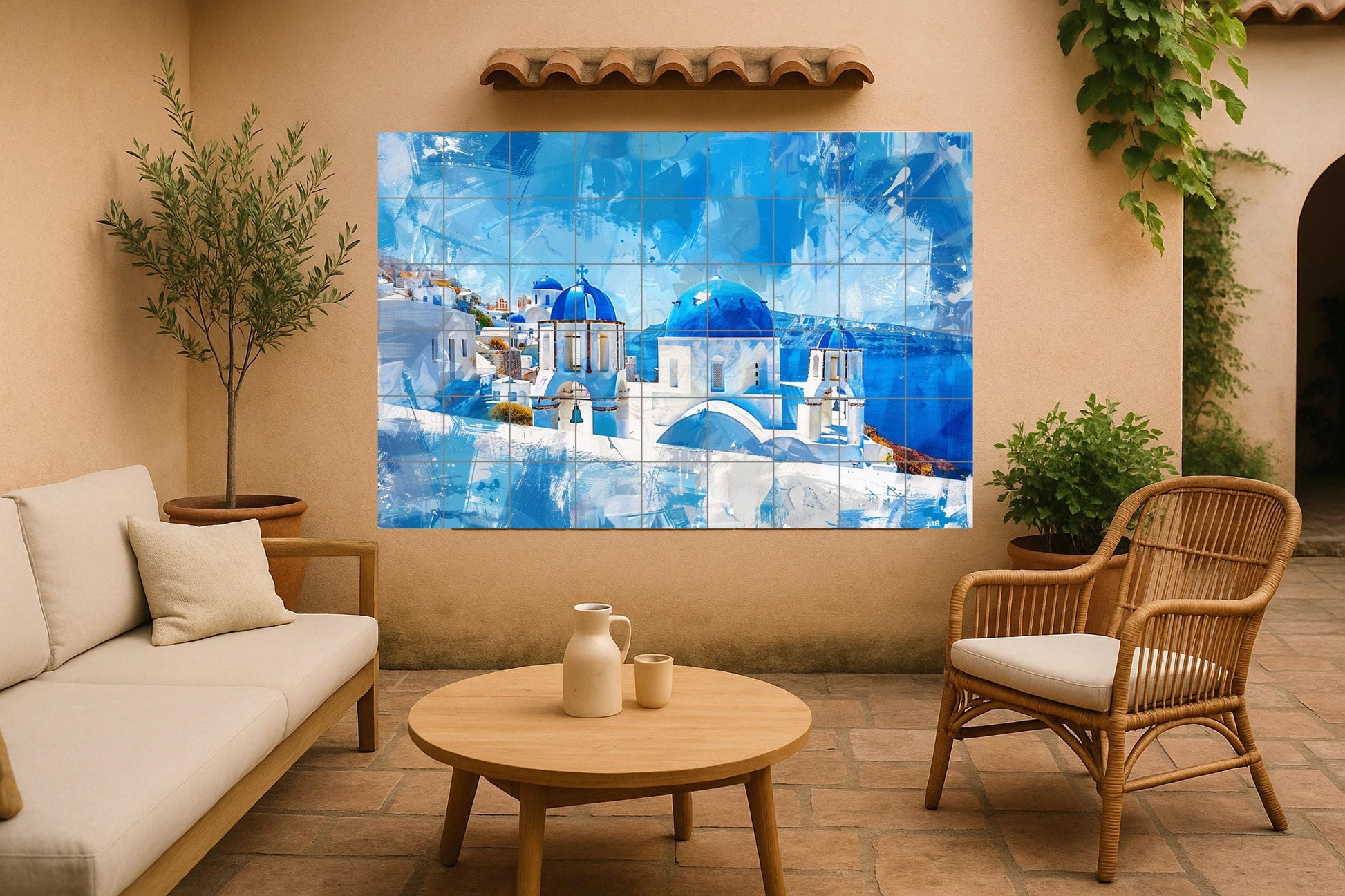Fliesenbild Mit cúpulas Blaue von Santorini — Küstenszene