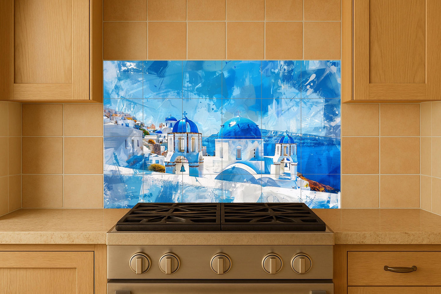 Fliesenbild Mit cúpulas Blaue von Santorini — Küstenszene