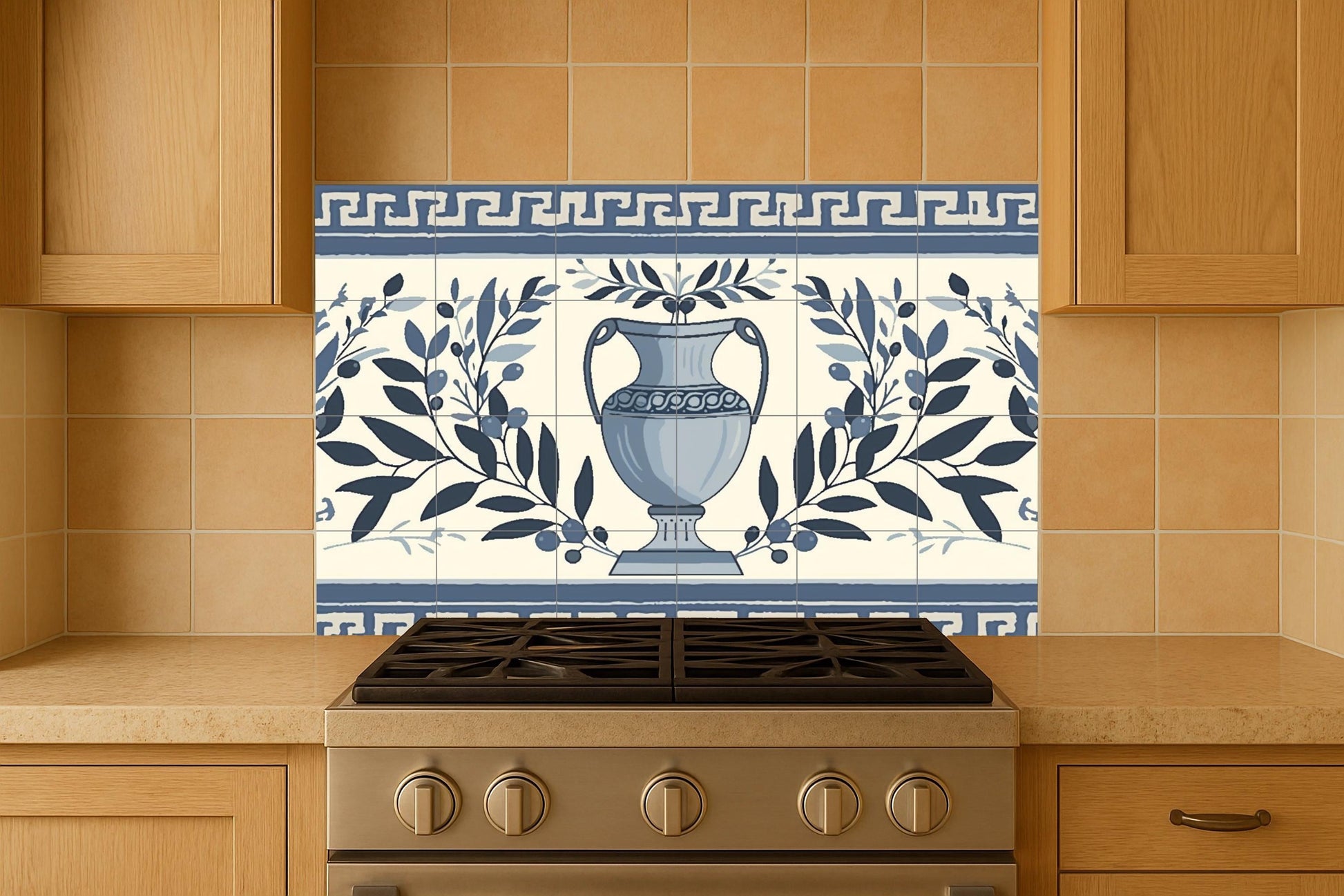 With Vase of aceitunas Greek — Flowers & Landscape Art · Ceramic Tile Mural