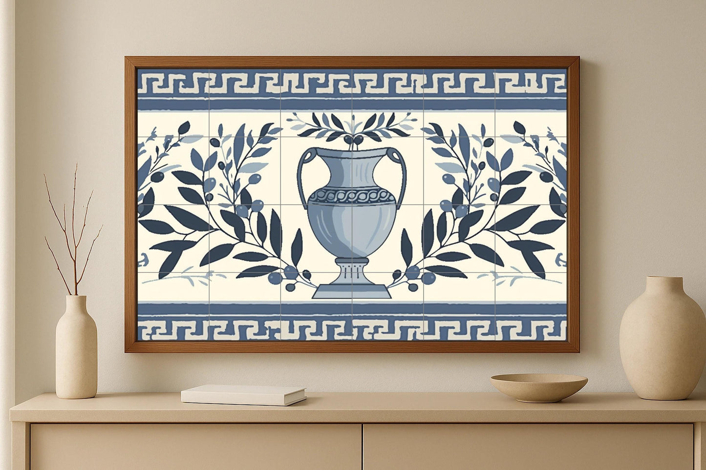 With Vase of aceitunas Greek — Flowers & Landscape Art · Ceramic Tile Mural