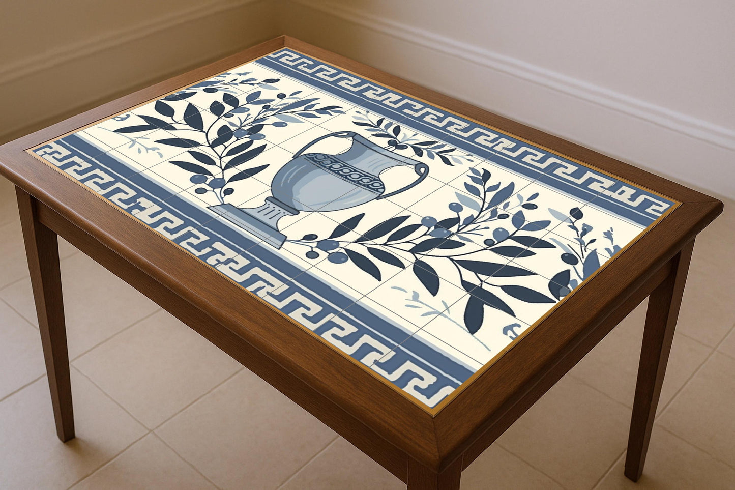 With Vase of aceitunas Greek — Flowers & Landscape Art · Ceramic Tile Mural