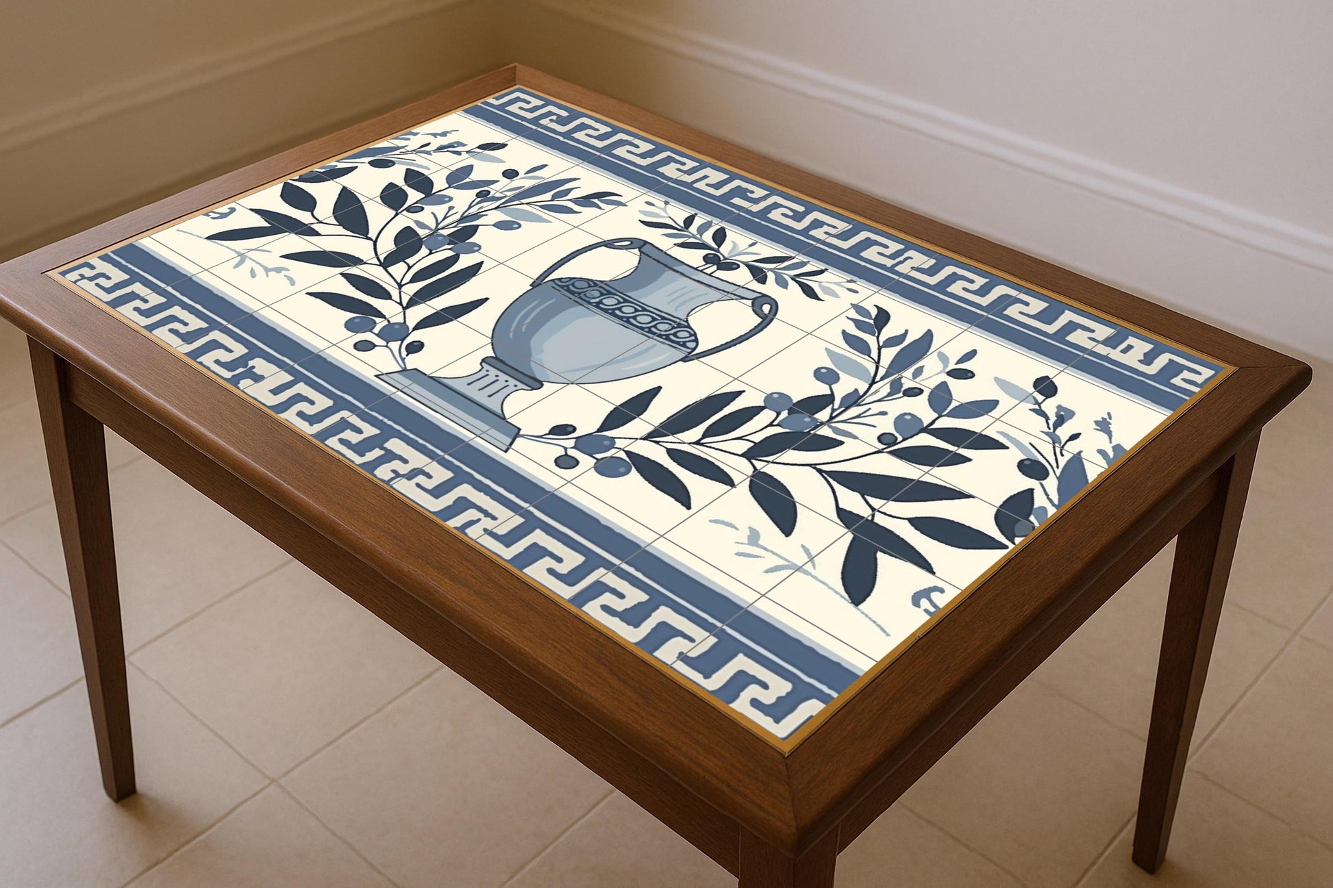 With Vase of aceitunas Greek — Flowers & Landscape Art · Ceramic Tile Mural