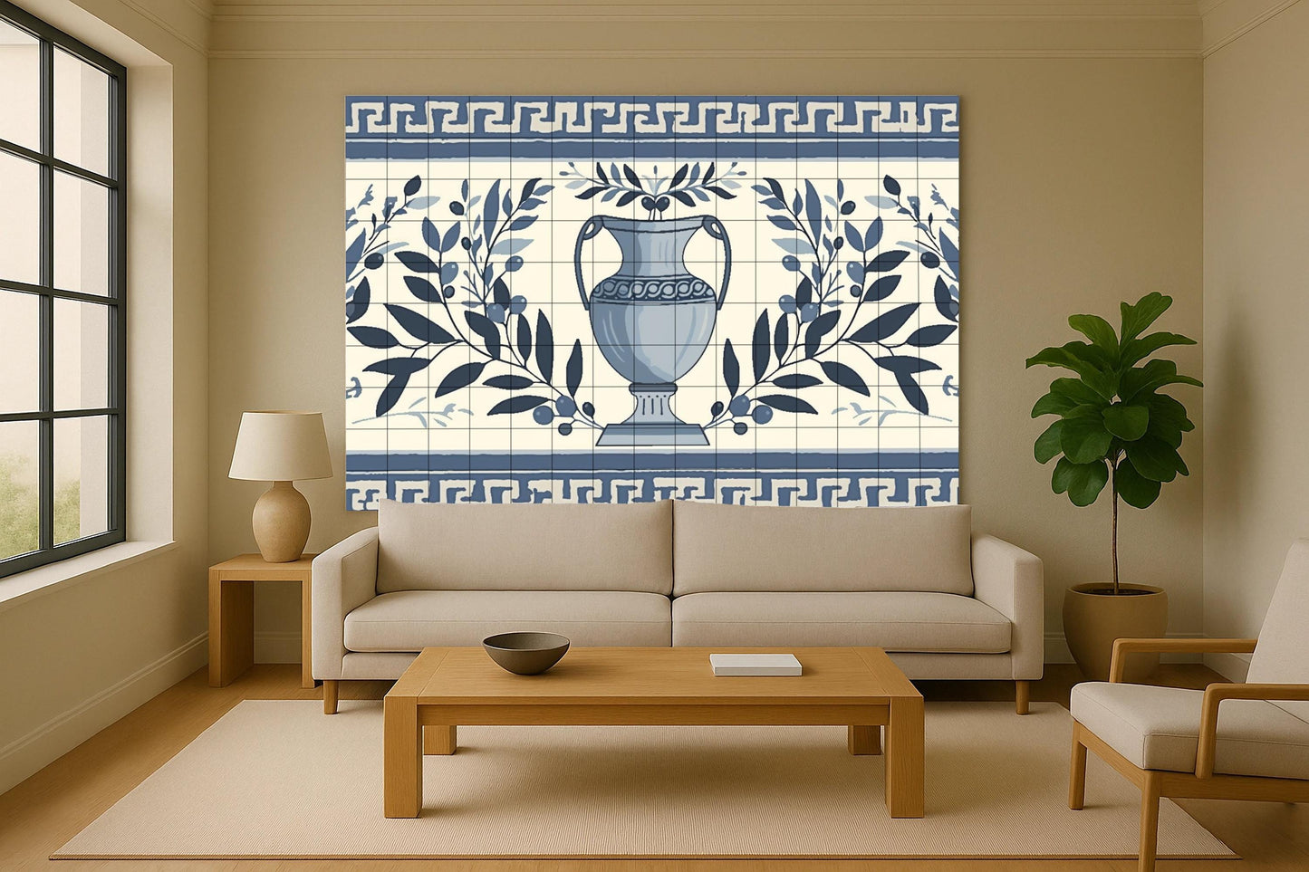 With Vase of aceitunas Greek — Flowers & Landscape Art · Ceramic Tile Mural