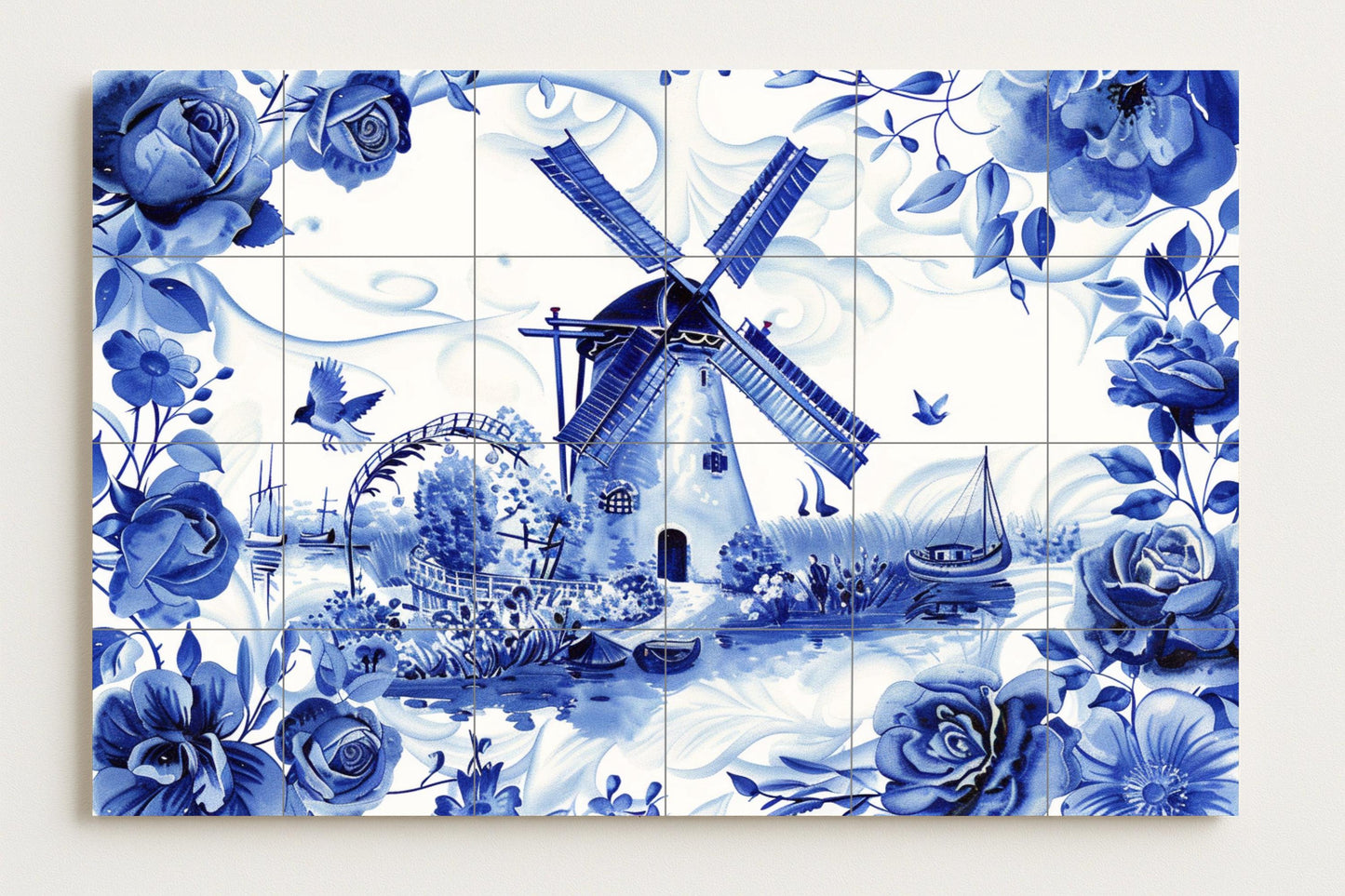 Mural de azulejos de molino de viento holandés