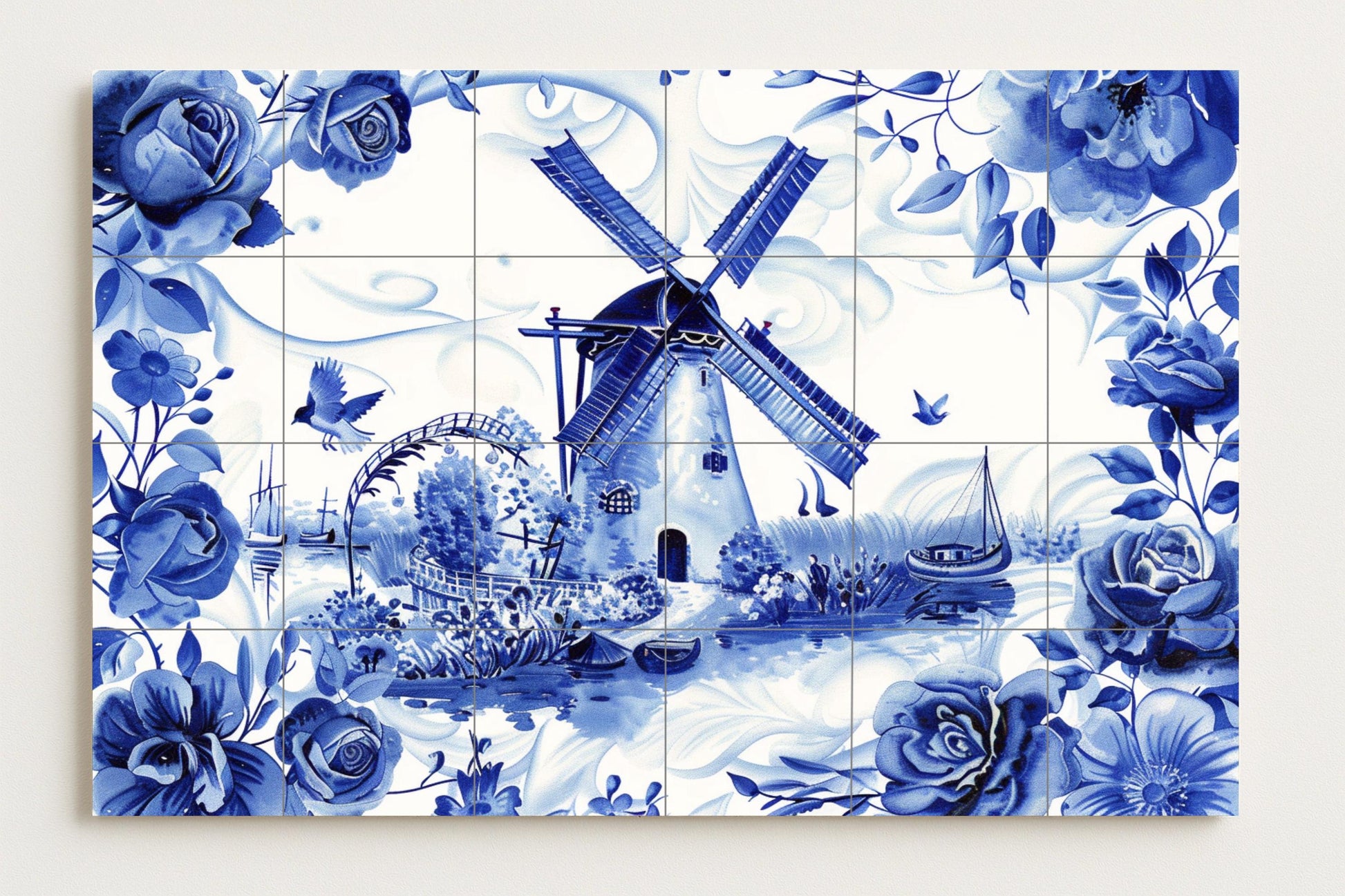 Mural de azulejos de molino de viento holandés
