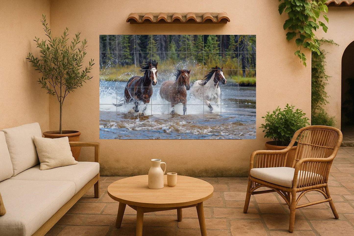 Ceramic Tile Mural: Horses salvajes — Flowers & Landscape Art