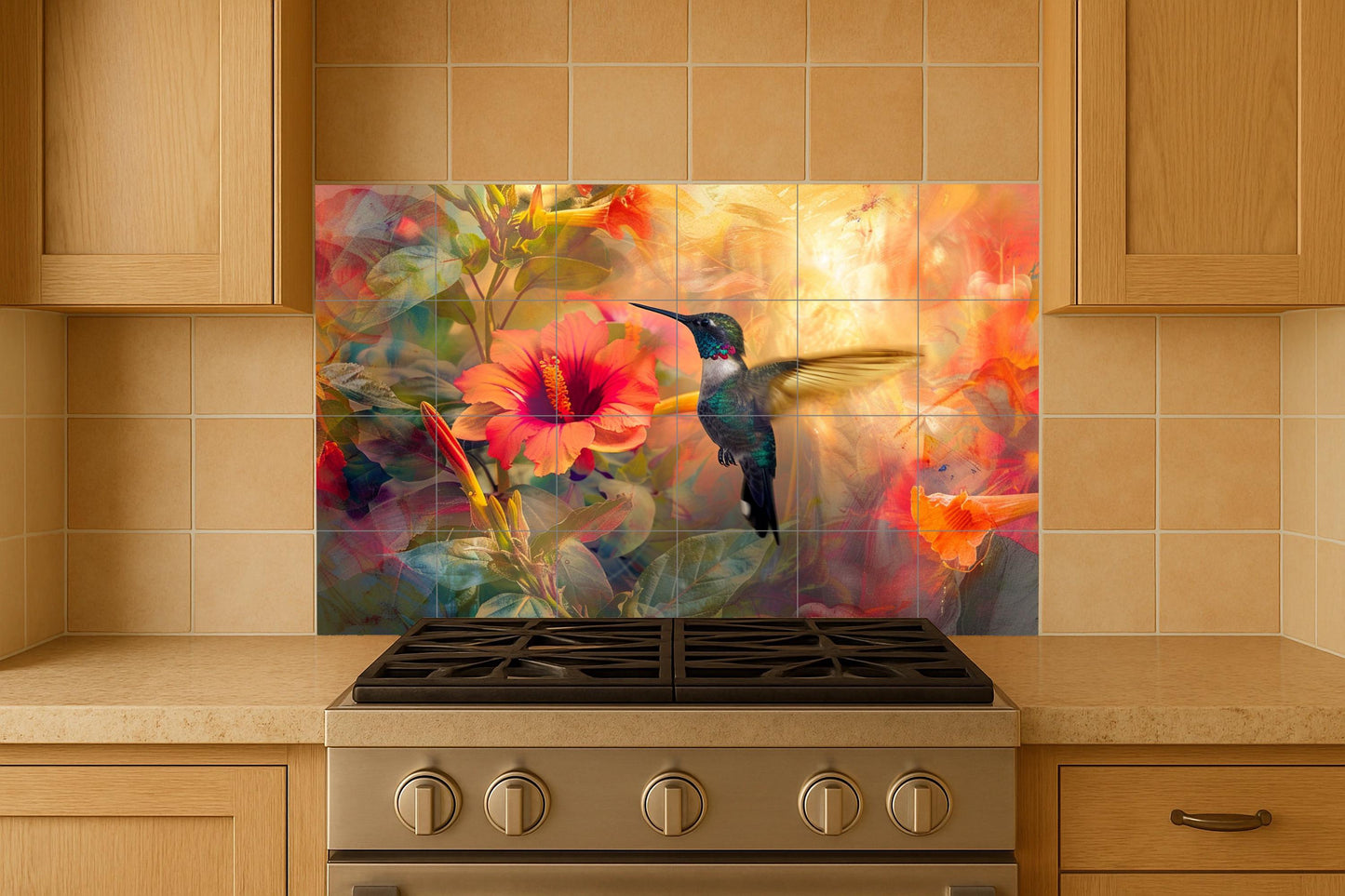 Ceramic Tile Mural: With Flowers of colibrí — Botanical Landscape