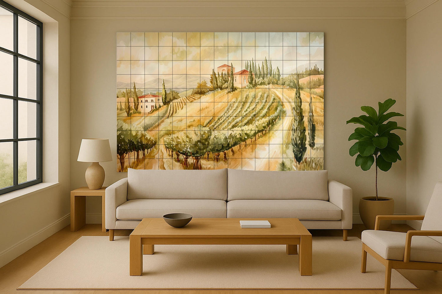 Mural de azulejos de viñedos de la Toscana